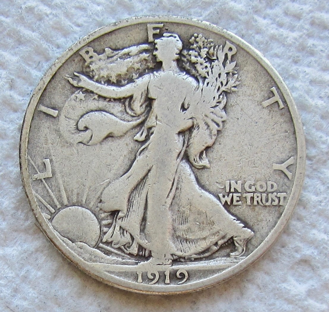 1919-D Walking Liberty Silver Half Dollar Early Rare Key Date Denver Mint Fine