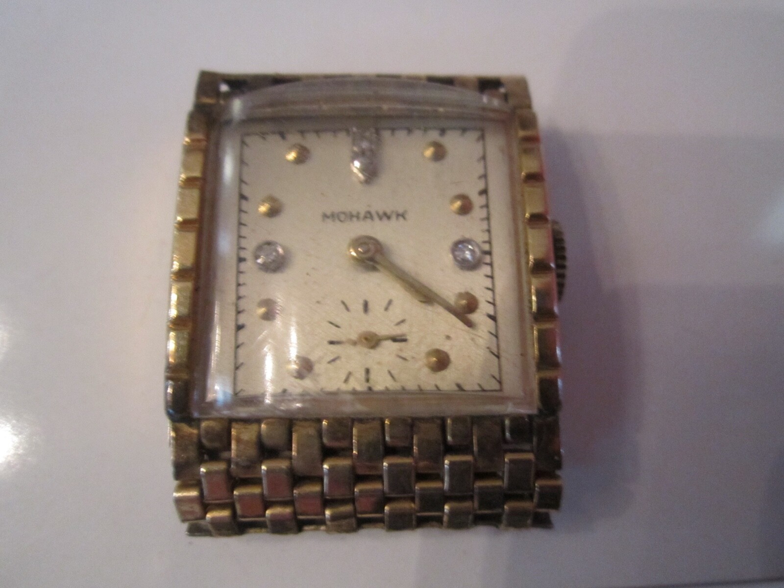 VINTAGE MOHAWK TANK WATCH WITH DIAMONDS - WIND UP - 10K RGP - BBA-28