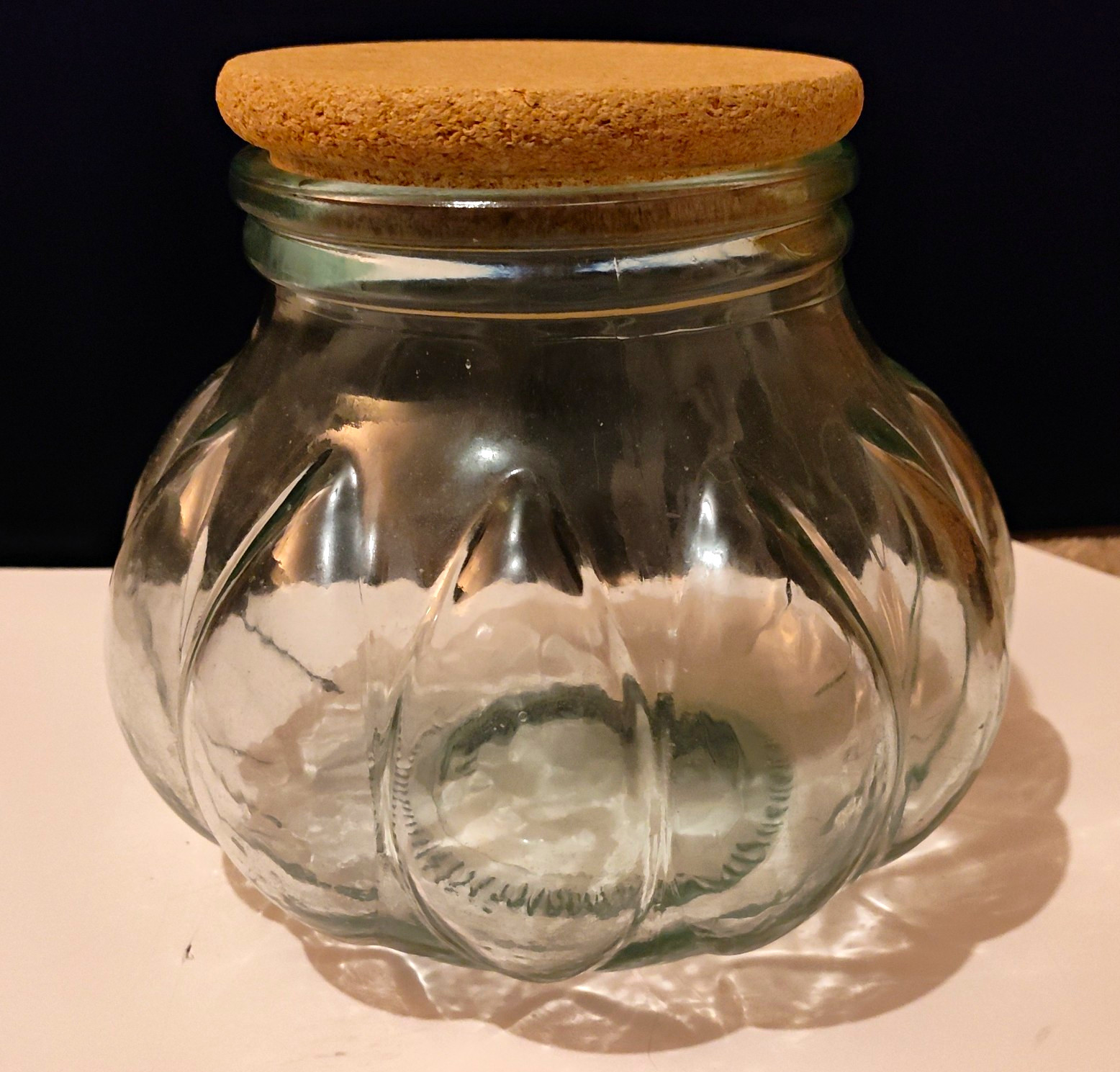 Vintage Italian Glass Pumkin Apothecary Jar w/ Cork Lid