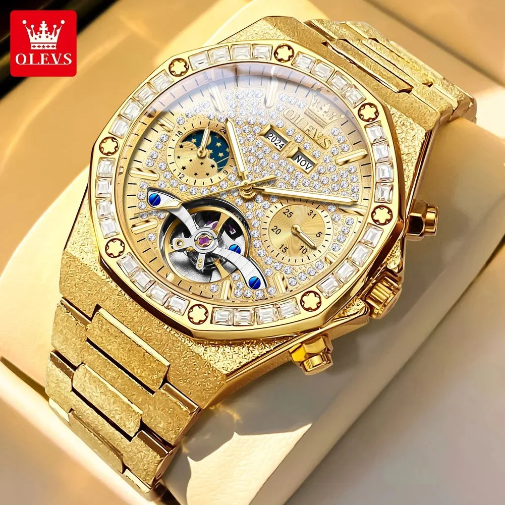 OLEVS Men's Watch Moon Phase Calendar Automatic Mechanical Wristwatch Gift