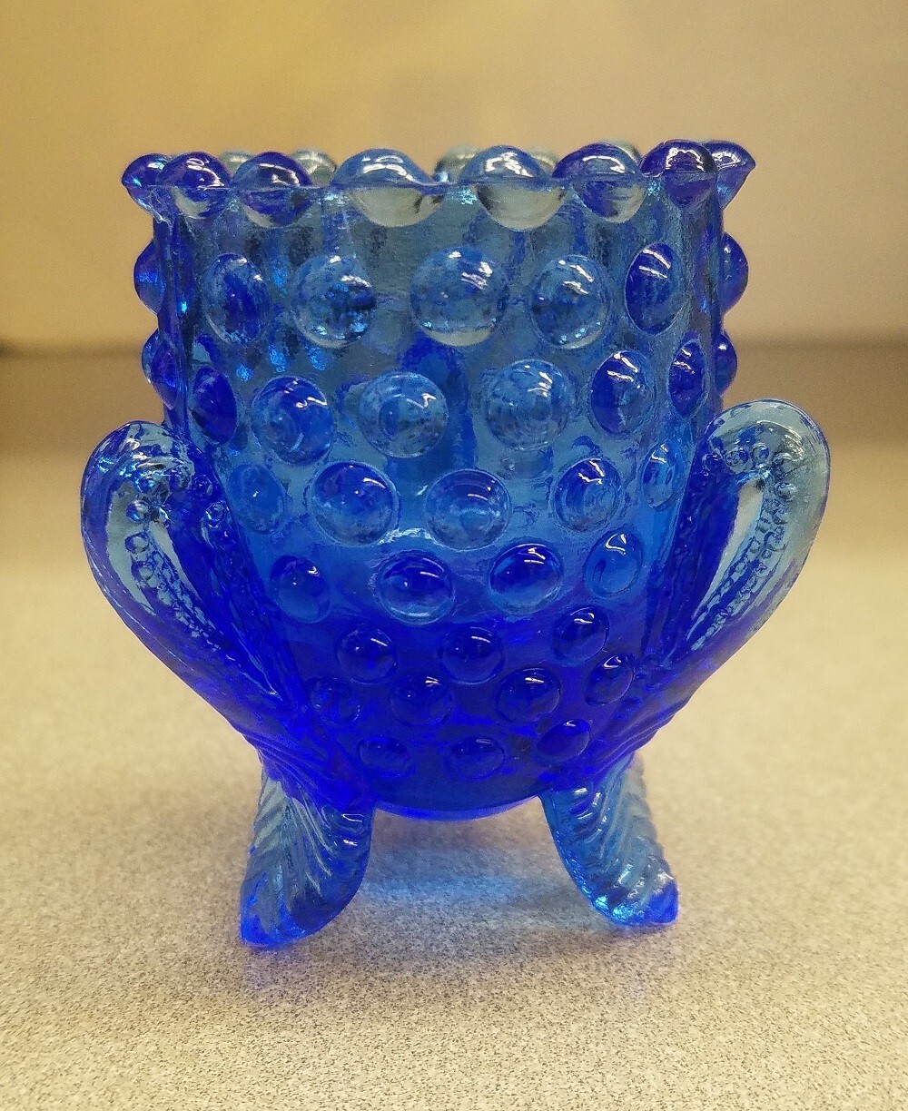 Vintage Pressed Glass Blue Hobnail Toothpick Holder Vintage Pressed Glass Blue Hobnail Toothpick Holder