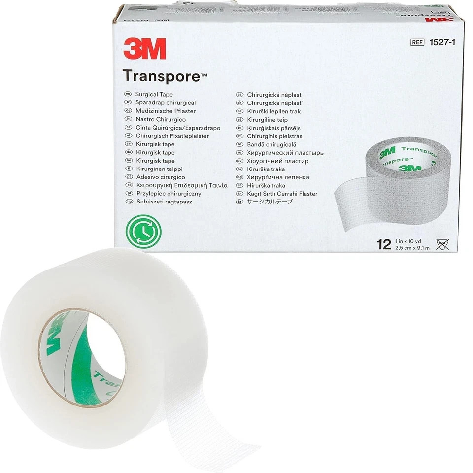 3M™ Transpore™ Surgical Tape, 1527-1, 1 in x 10 yd (2.5 cm x 9.1 m), 12 clear 3M™ Transpore™ Surgical Tape, 1527-1, 1 in x 10 yd (2.5 cm x 9.1 m), 12 clear