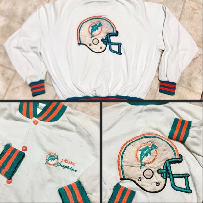 Vintage 1986 Miami Dolphins Embroidered Jacket Artex By Jostens MED Snap Front