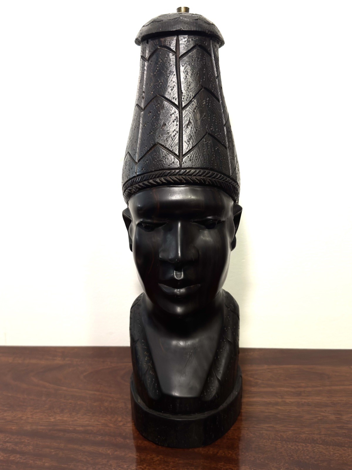 Vintage African Style Hand Carved Wood Bust Sculpture Lamp Base 16.75 Vintage African Style Hand Carved Wood Bust Sculpture Lamp Base 16.75