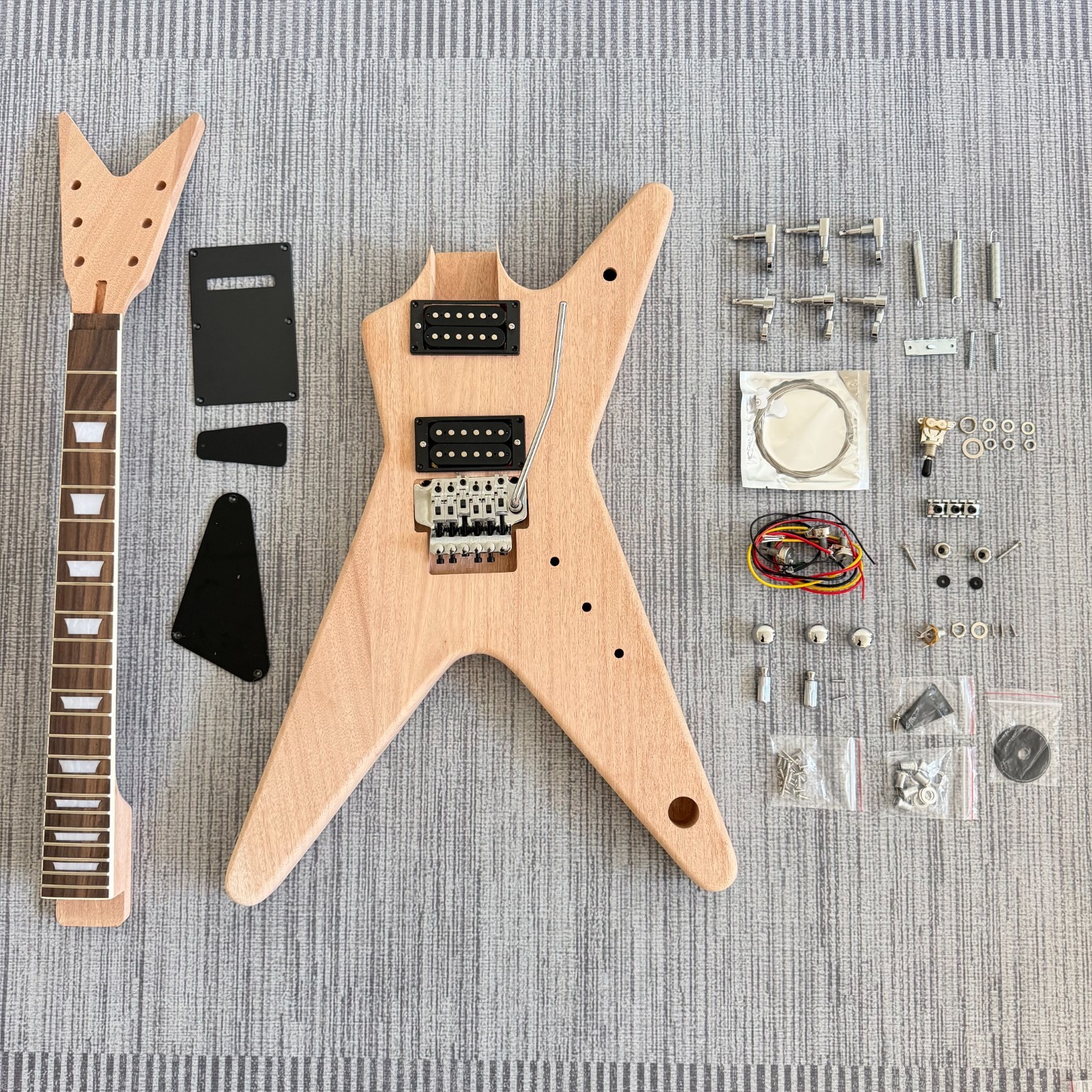 DIY Dean Electric Guitar Kit Mahogany Body Neck Double Locking Tremolo HH Pickup