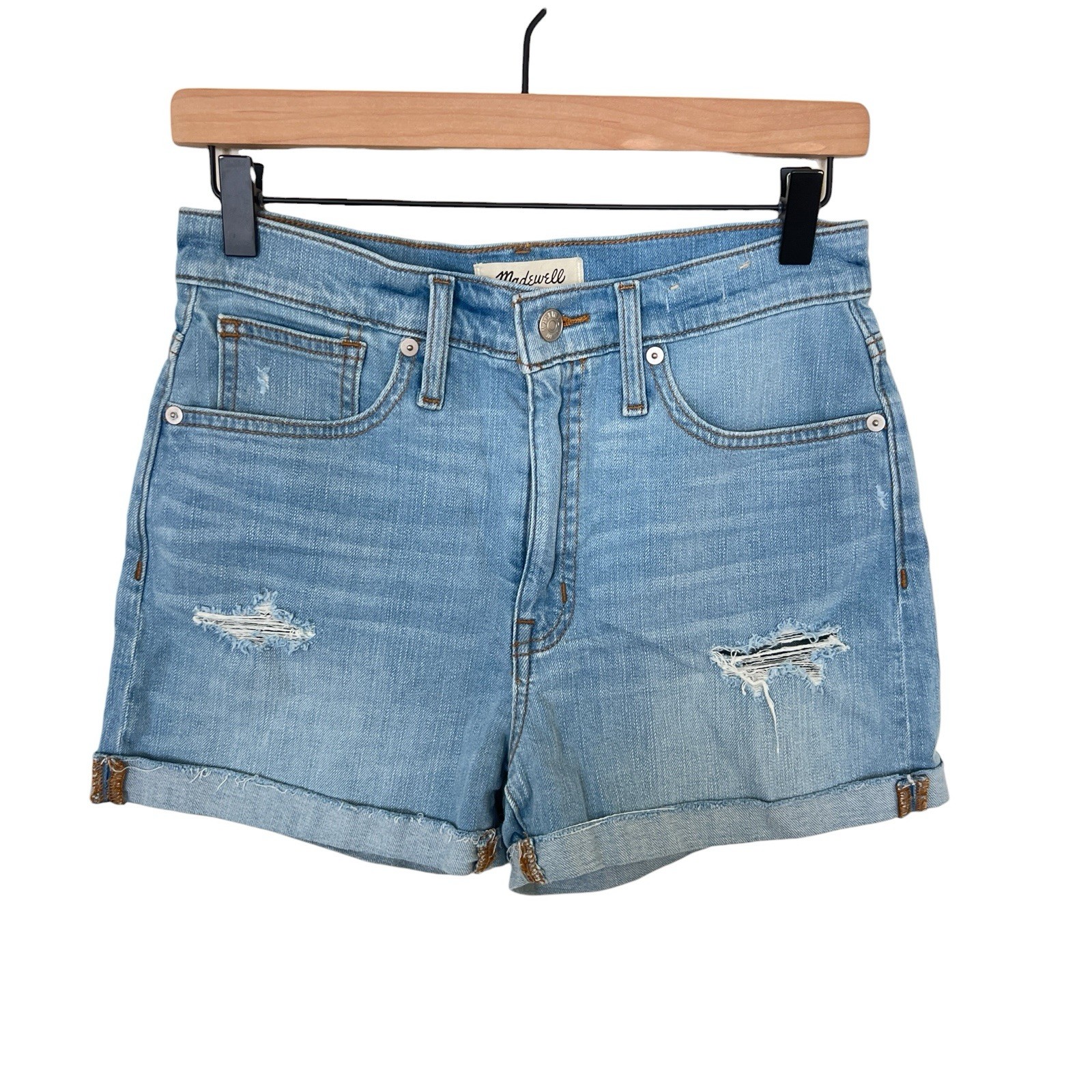 Madewell Light Wash Distressed High Rise Denim Shorts Size 26