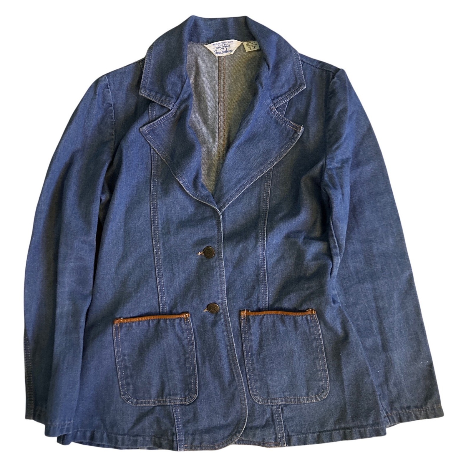 Vintage Sears Fashions Denim Blazer Jacket Blue 100% Cotton Size 14 70s Retro Vintage Sears Fashions Denim Blazer Jacket Blue 100% Cotton Size 14 70s Retro
