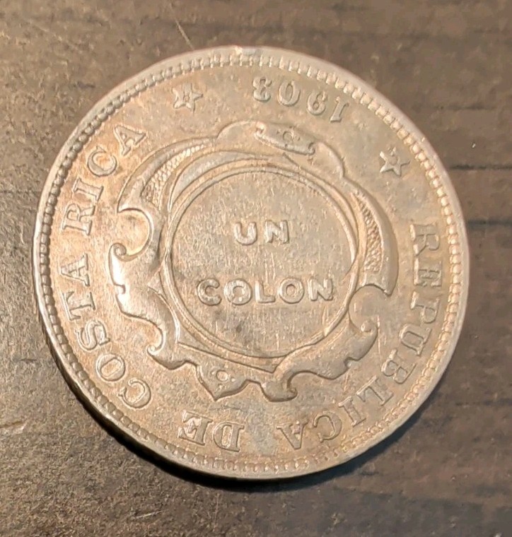 1923 Costa Rica 1 Colon Struck on 1903 50 Centavos 1923 Costa Rica 1 Colon Struck on 1903 50 Centavos