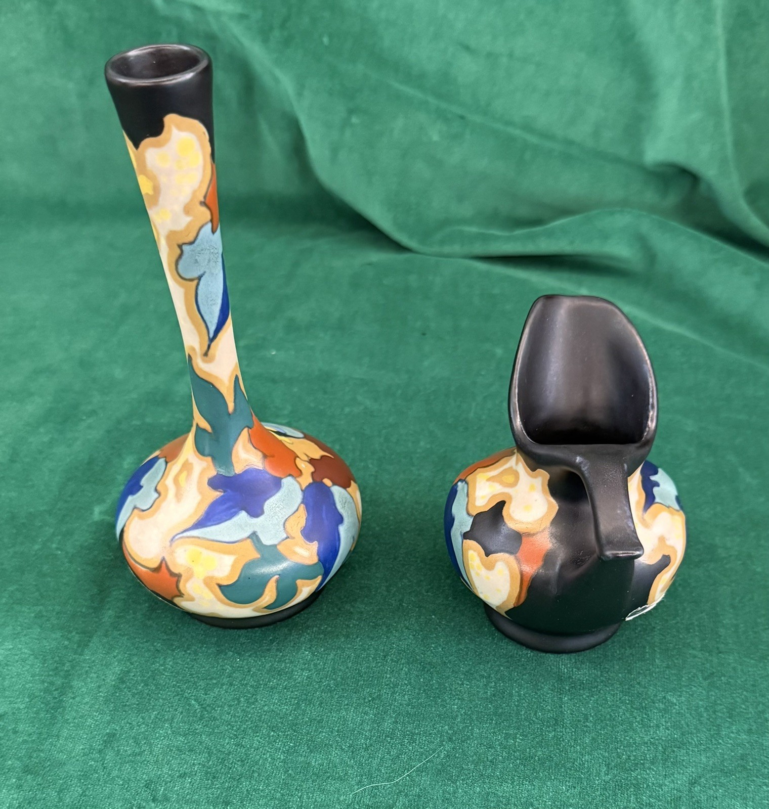 Two Antique Regina Gouda Holland Art Nouveau High Gloss  Signed