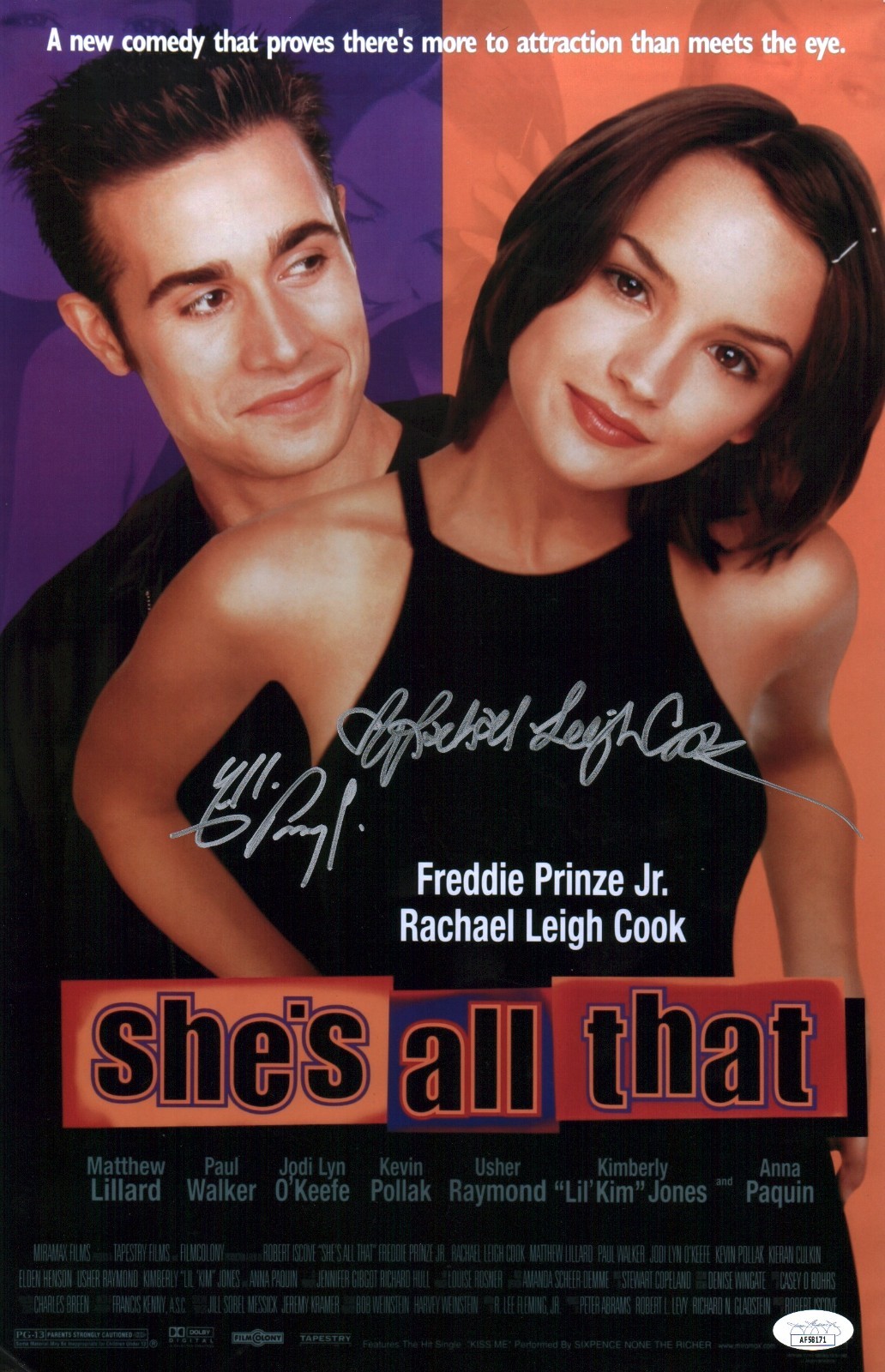 She\'s All That 11x17 Photo Poster Cast x2  Signed Cook, Prinze Jr JSA Cert Auto