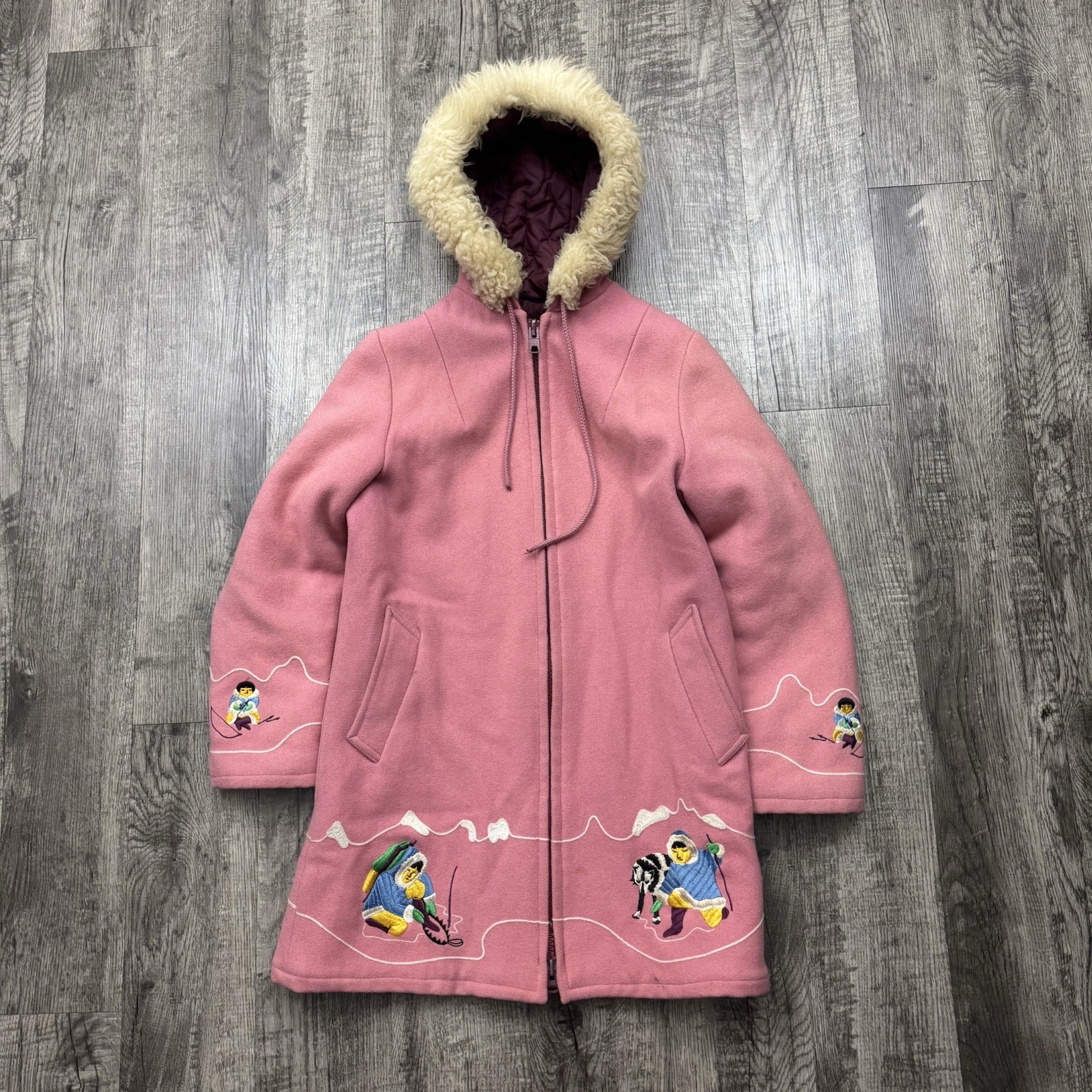Vintage Northern Sun Alaska Arctic Inuit Embroidered Wool Coat Jacket Pink Sz S Vintage Northern Sun Alaska Arctic Inuit Embroidered Wool Coat Jacket Pink Sz S