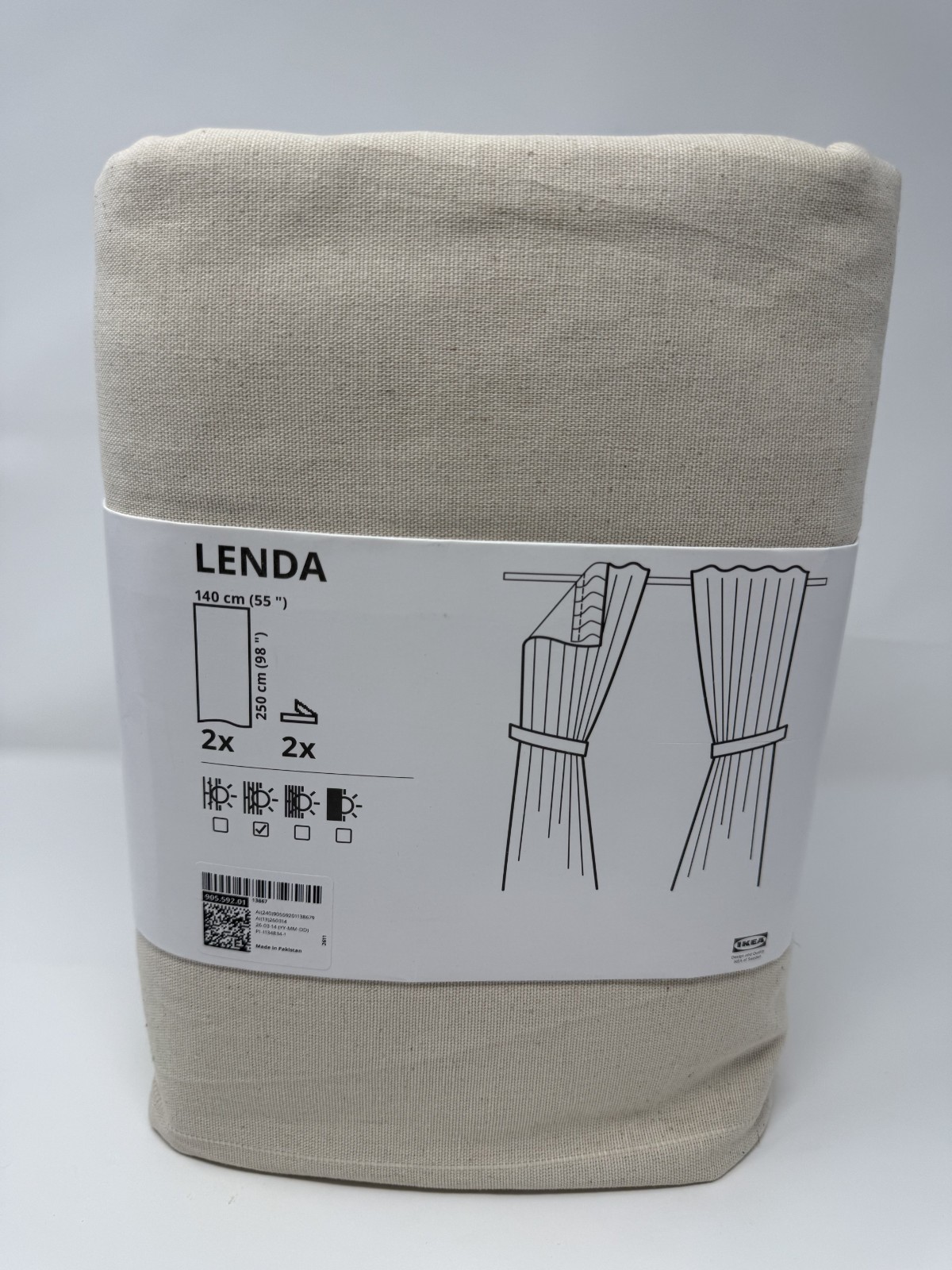 IKEA LENDA Curtains with Tie-backs 1 Pair Off-White 55x98\