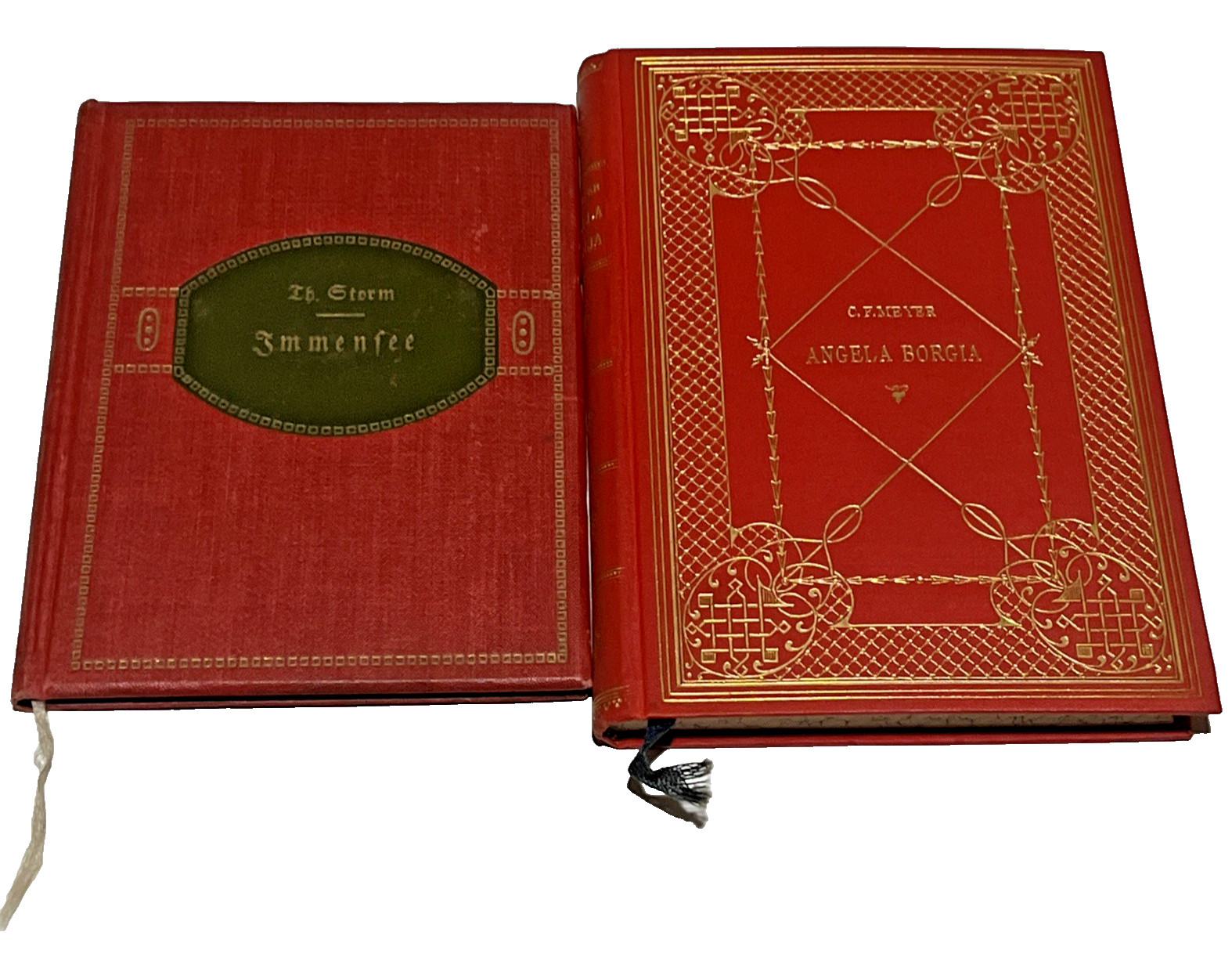 Lot of 2 Vintage Antique German Language Books 1916 1918 Red Gold Decorative