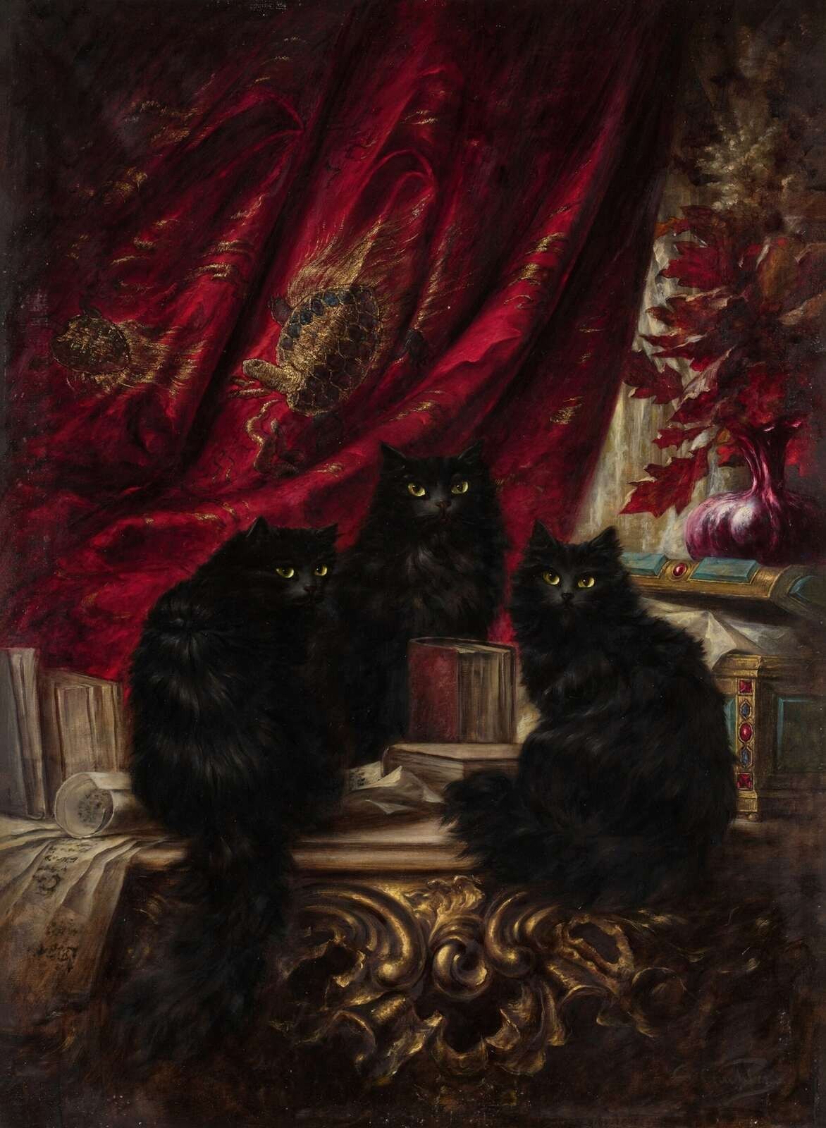 Carl Kahler - Three Black Cats Giclée Art Print