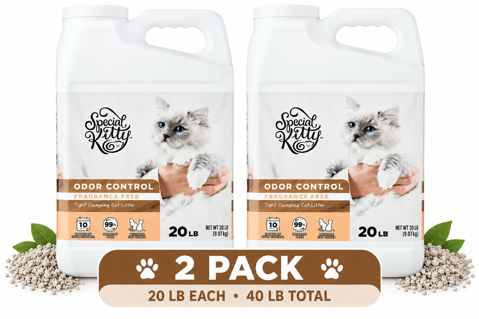 (2 Pack) Special Kitty Clumping Clay Cat Litter, Unscented, 20 lbs Jug (2 Pack) Special Kitty Clumping Clay Cat Litter, Unscented, 20 lbs Jug