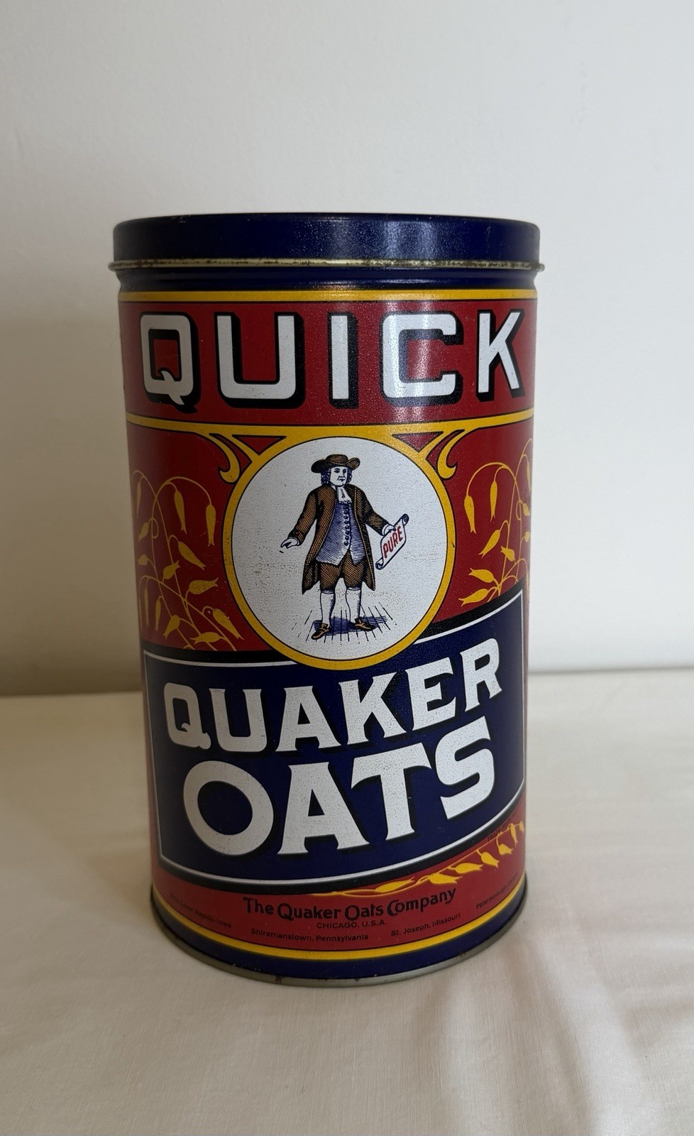 Vintage Quick Quaker Oats 1991 Tin Limited Edition 1922 Label Replica Canister Vintage Quick Quaker Oats 1991 Tin Limited Edition 1922 Label Replica Canister