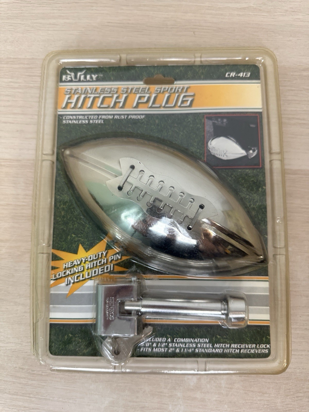 Vintage Bully CR-413 Stainless Steel Sport Hitch Plug Football - New Sealed