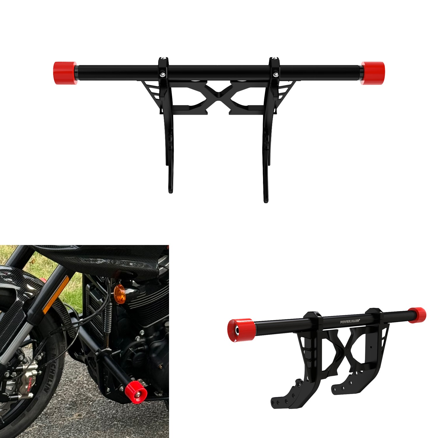 Black Red Aluminum Engine Guard Fits Harley 2018-24 Softail Low Rider, FXLRST Black Red Aluminum Engine Guard Fits Harley 2018-24 Softail Low Rider, FXLRST