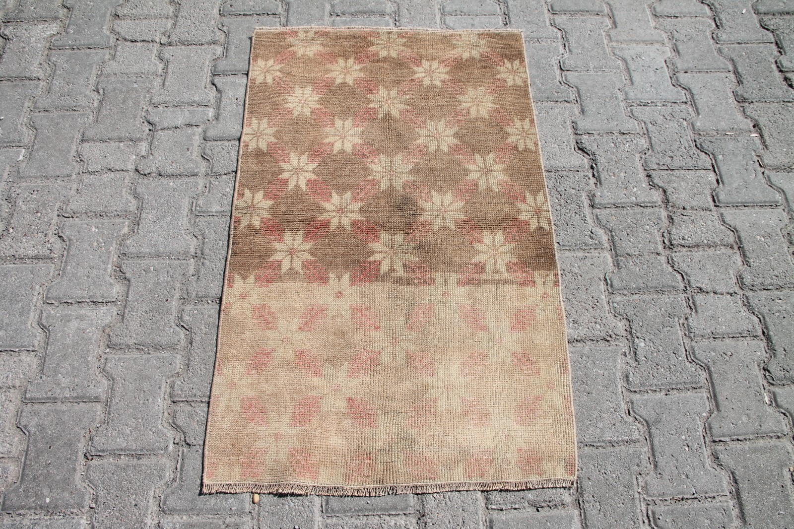 2x3 ft Handmade Turkish Rug Beige, Brown Pastel, Vintage for Tribal Entryway