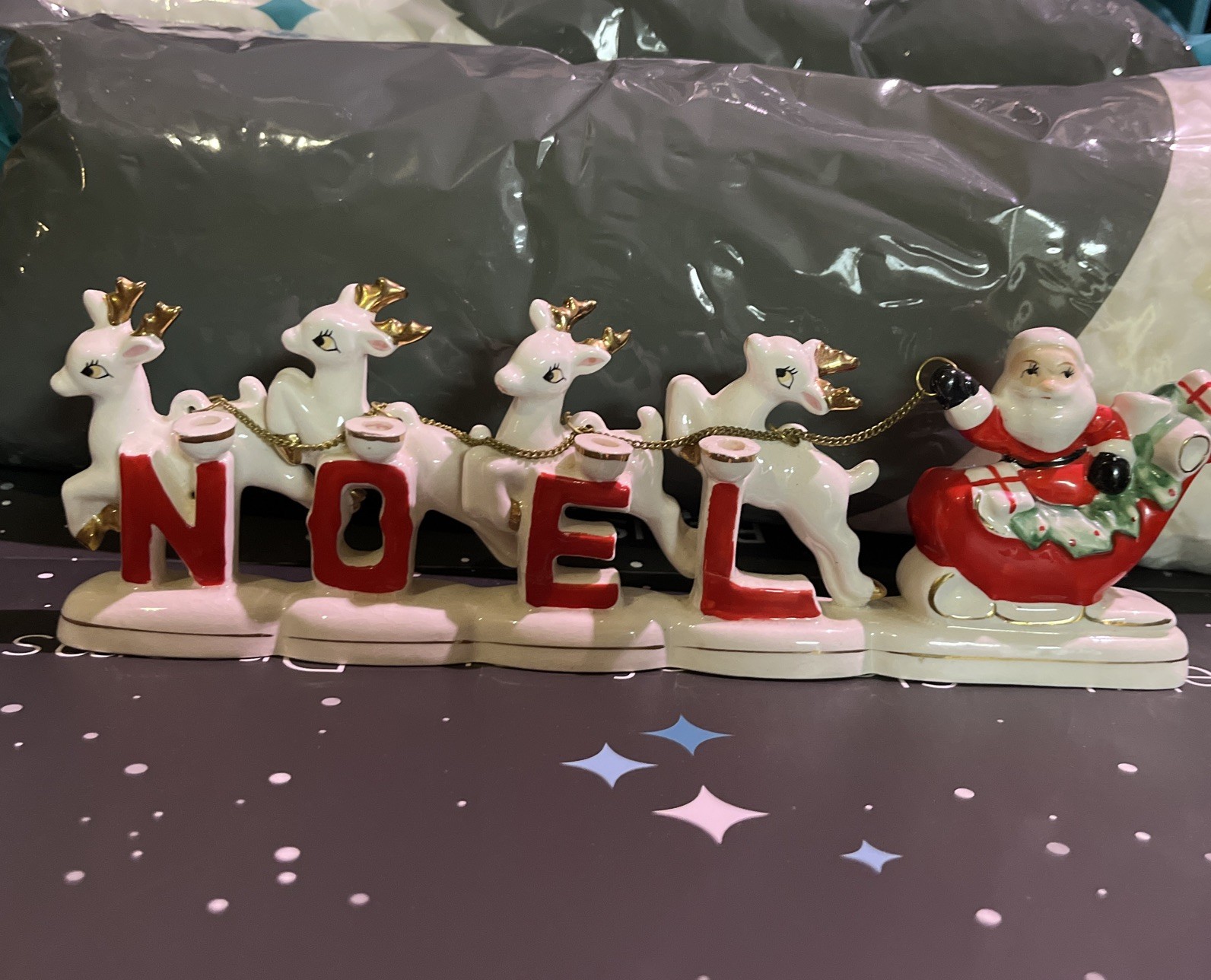 Vintage Relco Ceramic Santa Claus Sleigh Reindeer Candleholder Christmas Japan Vintage Relco Ceramic Santa Claus Sleigh Reindeer Candleholder Christmas Japan
