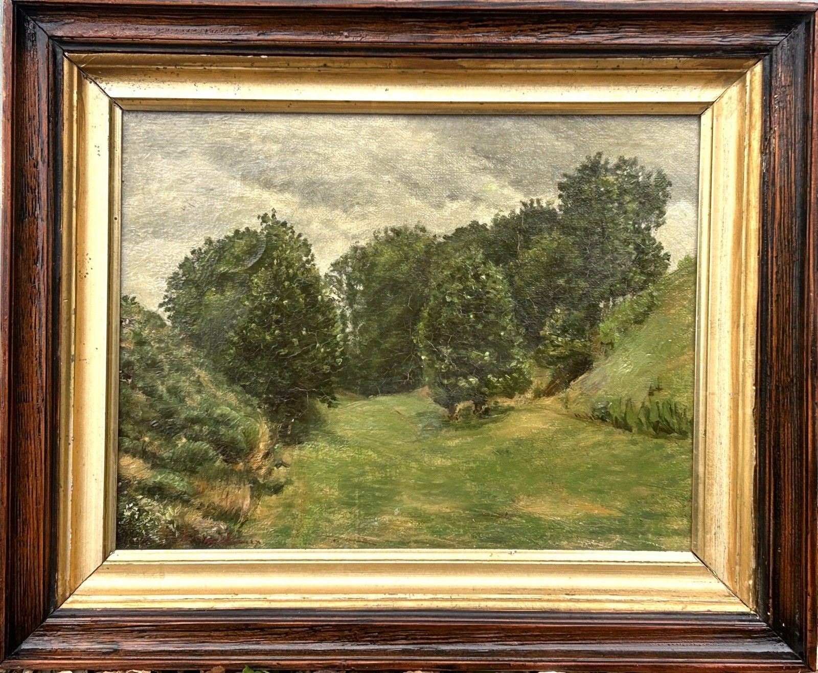 19th Cen. Small French Impressionist Original Oil Painting Landscape Framed