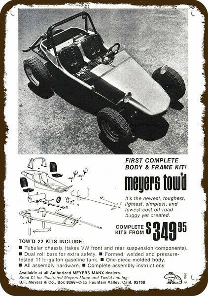 1966 MEYERS MANX TOW'D DUNE BUGGY Vintage-Look DECORATIVE REPLICA METAL SIGN 1966 MEYERS MANX TOW'D DUNE BUGGY Vintage-Look DECORATIVE REPLICA METAL SIGN