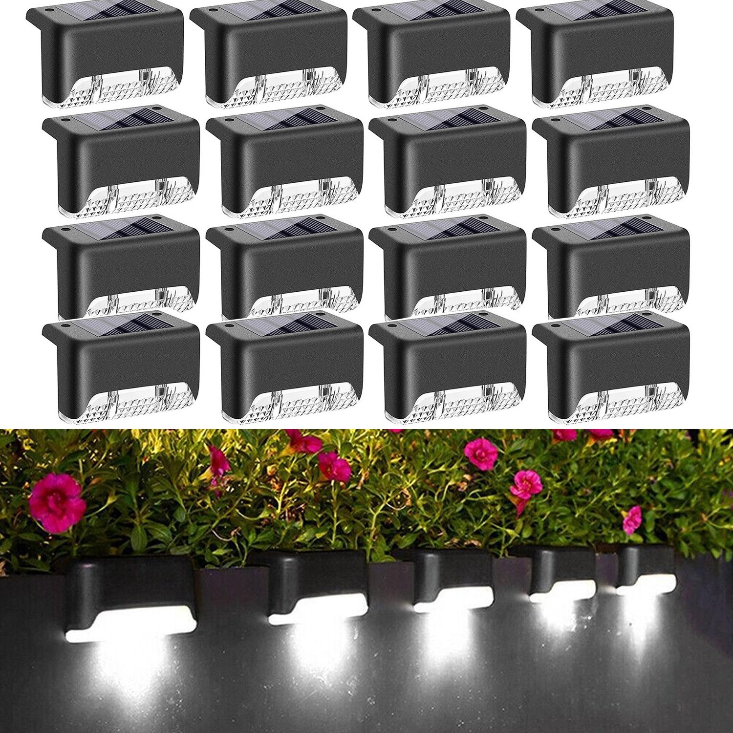 8/16 Pack Solar Fence Lights LED Outdoor Garden Yard Step Deck Stairs Wall Lamps