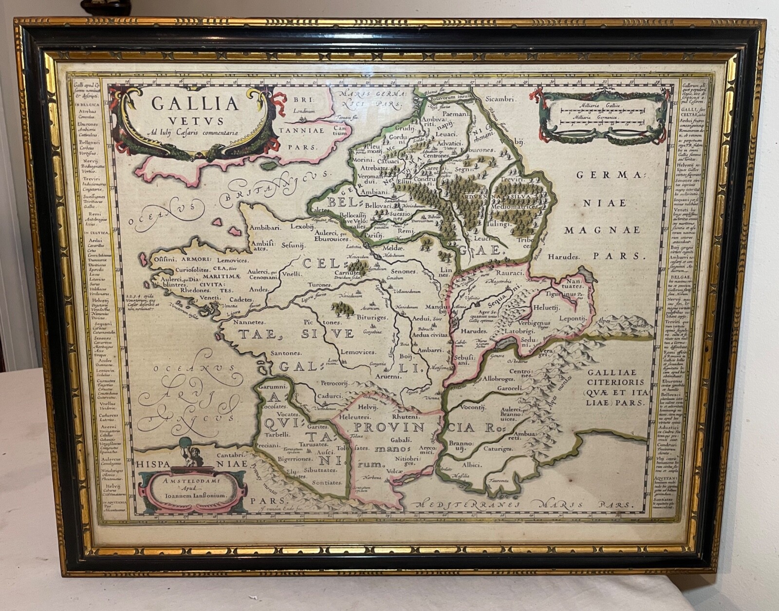 Rare Original antique hand colored European Map France Janssonius J 1662 2-sided