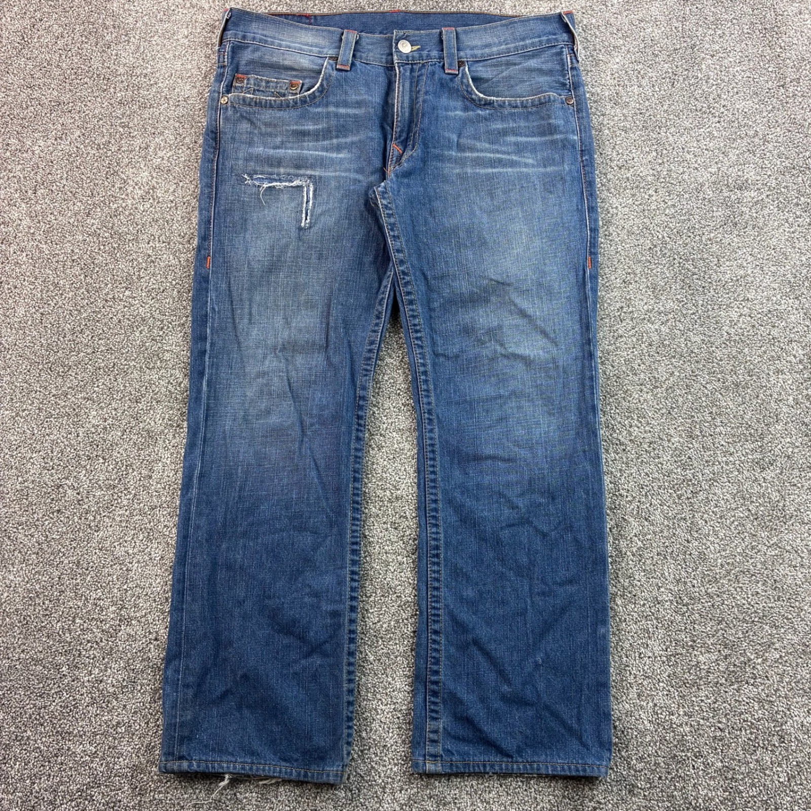 Vintage True Religion Bobby Jeans Mens 36x30 Blue Cotton Distressed Straight Leg Vintage True Religion Bobby Jeans Mens 36x30 Blue Cotton Distressed Straight Leg