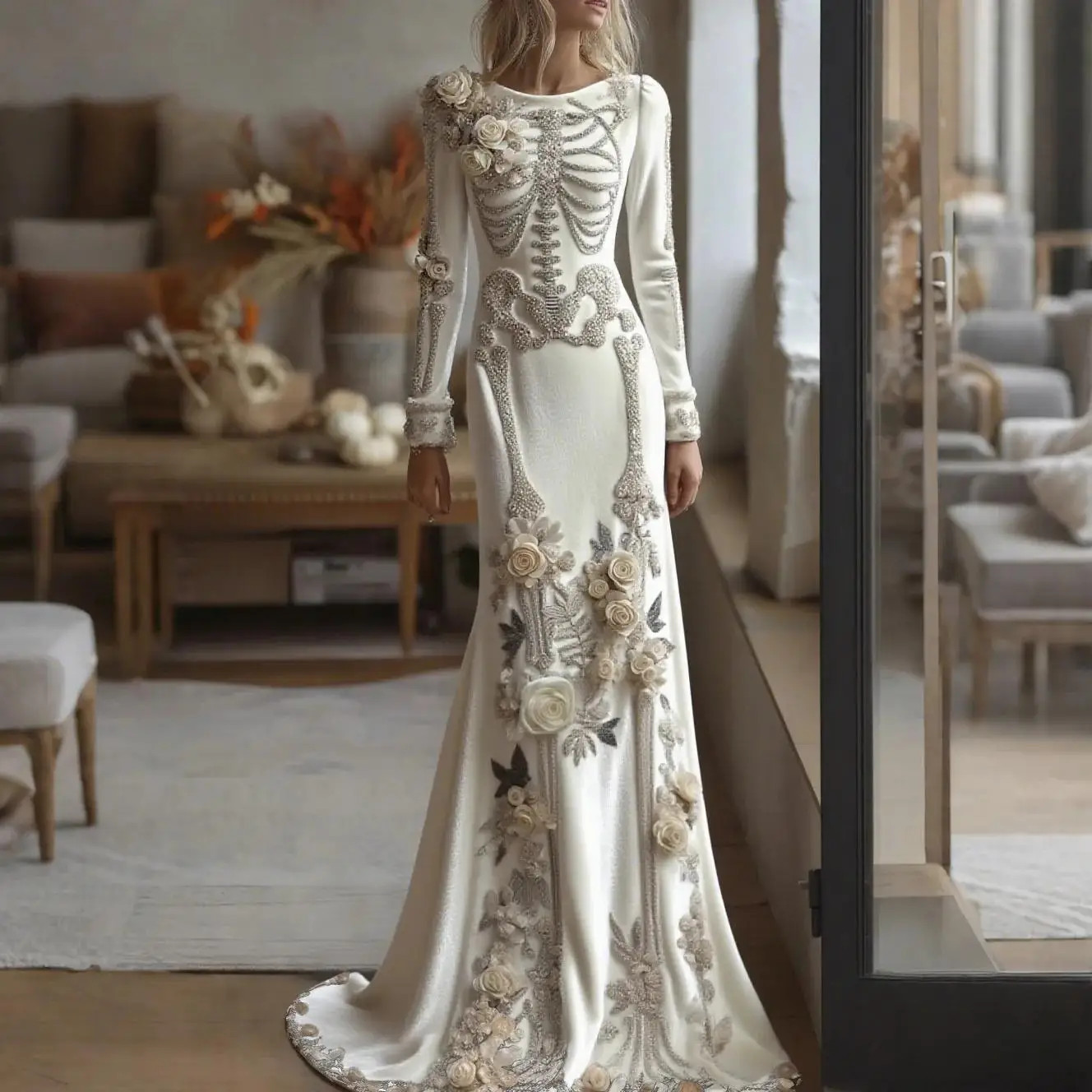 Spooky Skull Round Neck Dress Halloween Masquerade Performance Clothing Women's Spooky Skull Round Neck Dress Halloween Masquerade Performance Clothing Women's