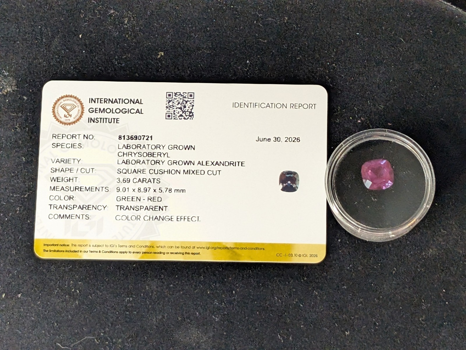 💜💚 3.69 CT IGI Certified Lab-Grown Alexandrite – Incredible Color Change 💚💜