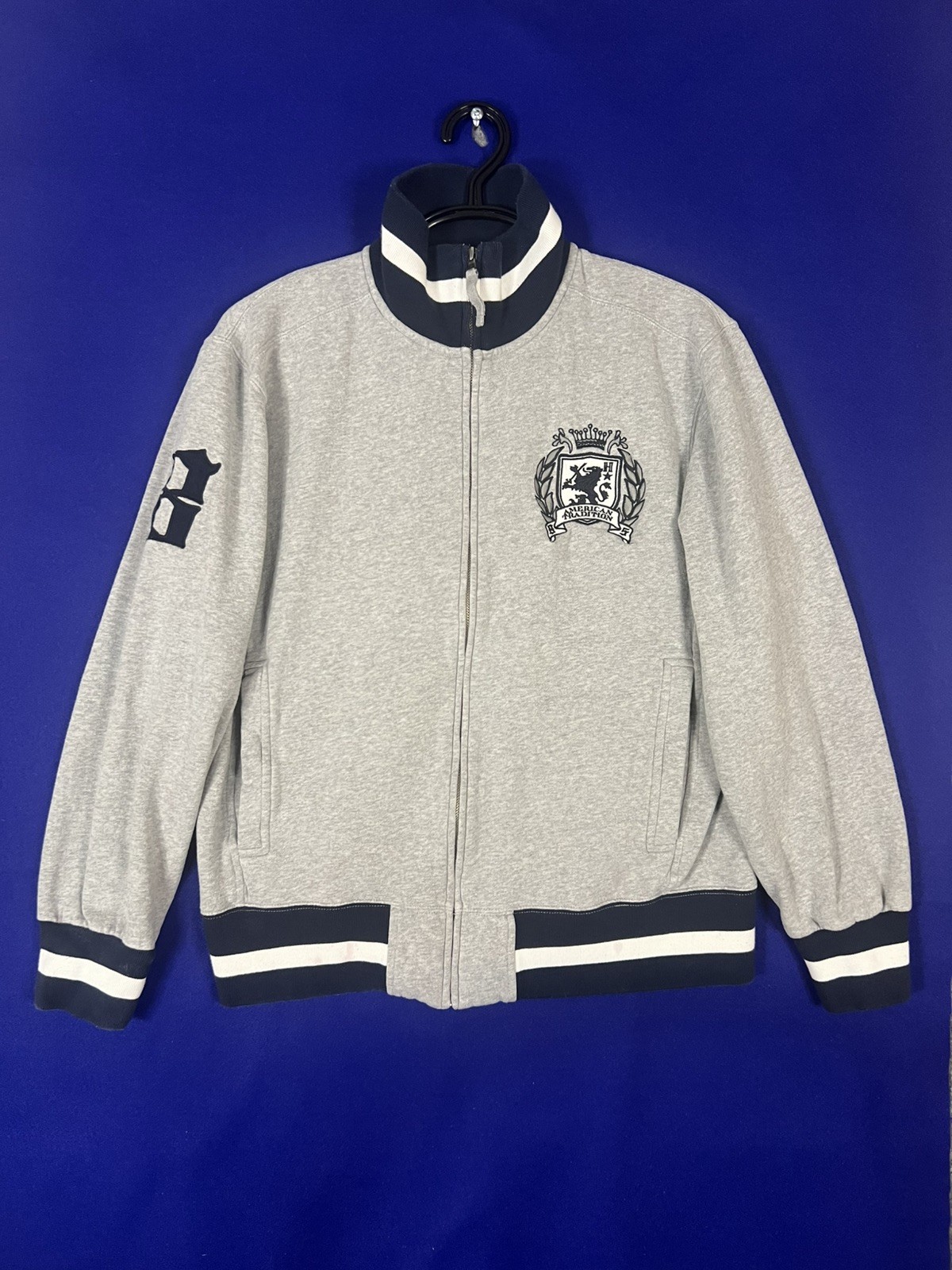 Vintage Tommy Hilfiger Full Zip Sweatshirt Jacket Men’s Medium Navy Gray