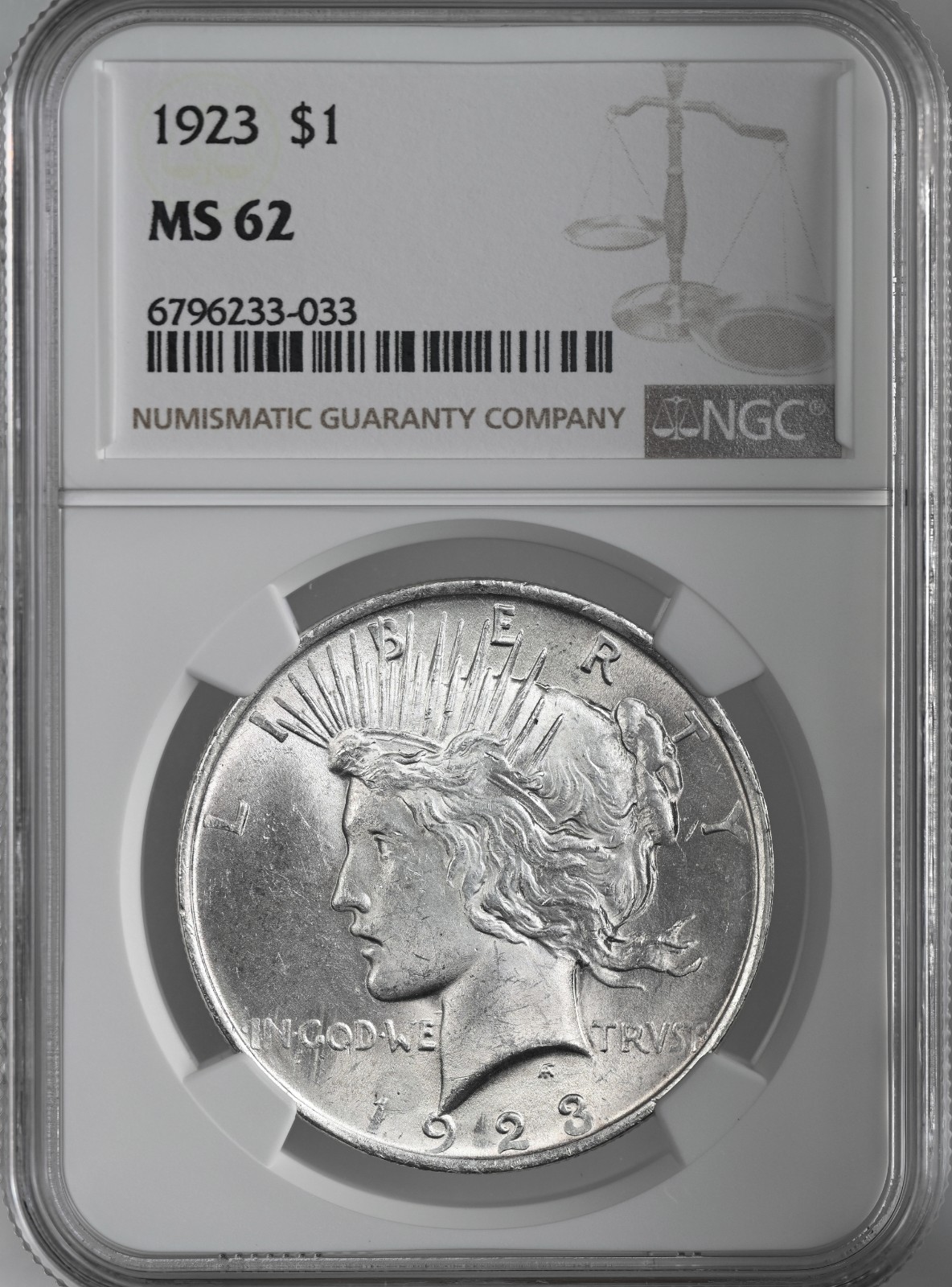 1923-P $1 PEACE SILVER DOLLAR  NGC MS62  #6796232-033  (VAM-11B)