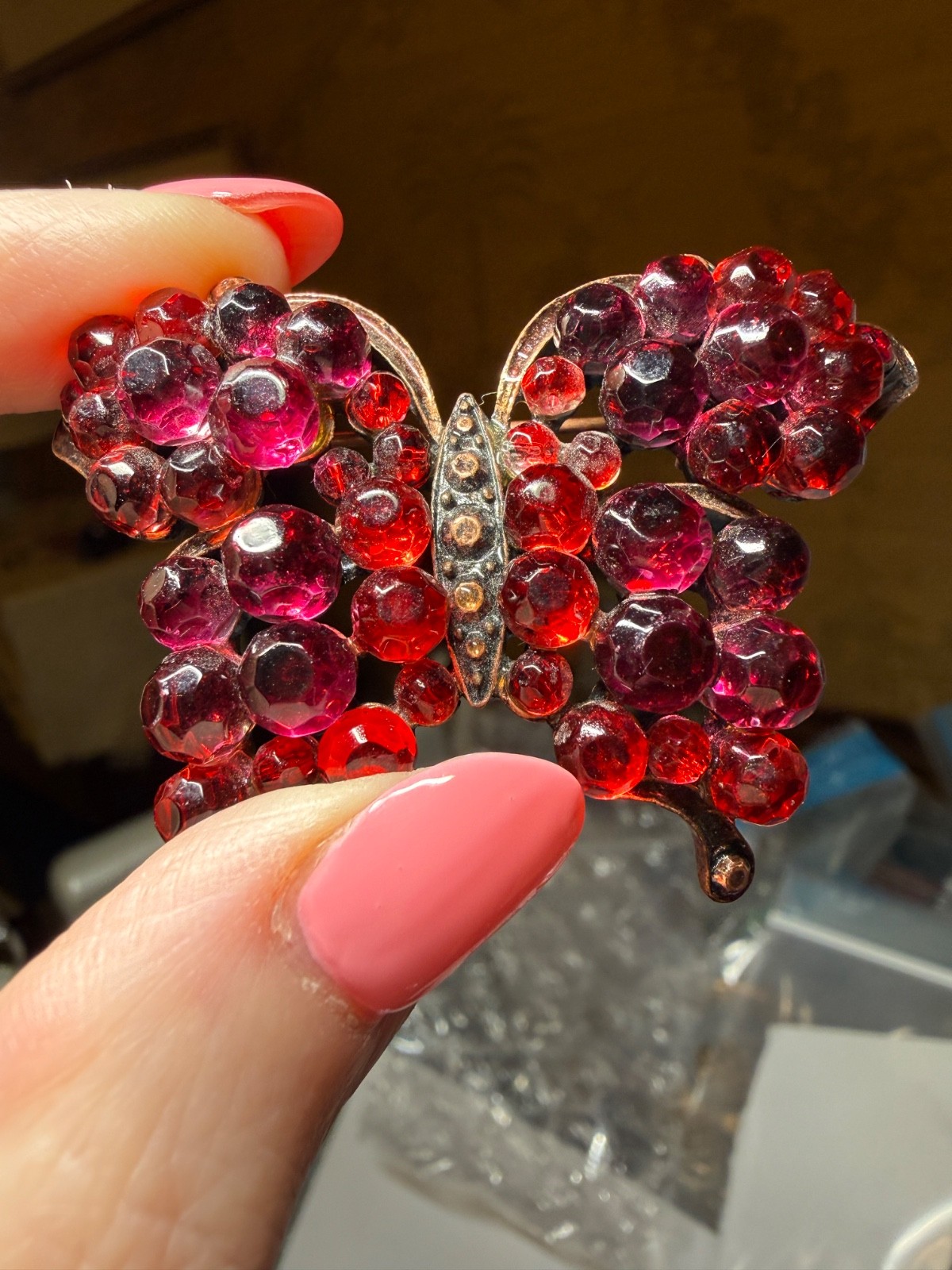 Vintage Pink Red Butterfly Brooch Pin Beautiful Signed W Vintage Pink Red Butterfly Brooch Pin Beautiful Signed W