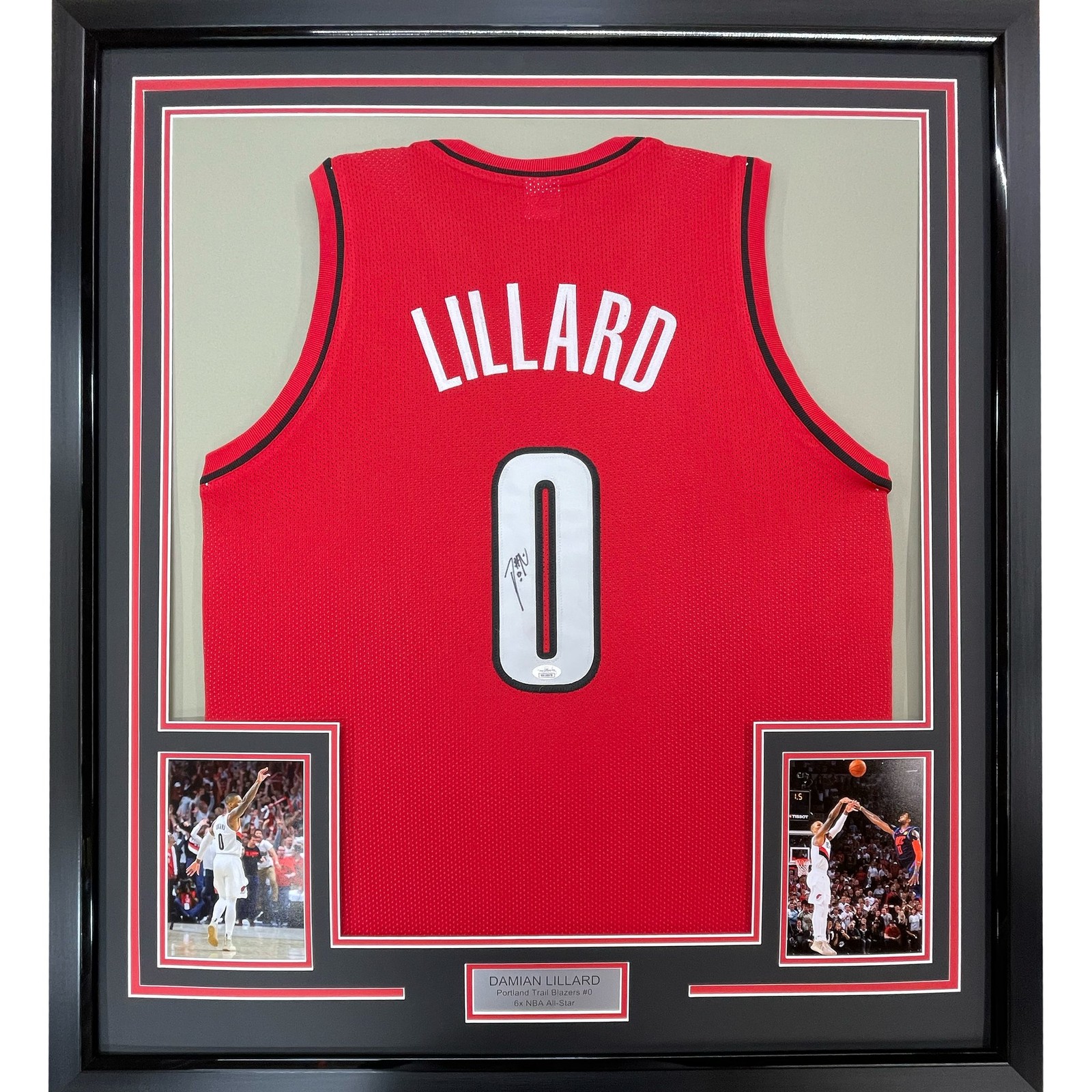 Framed Autographed/Signed Damian Lillard 35x39 Portland Red Jersey JSA COA Framed Autographed/Signed Damian Lillard 35x39 Portland Red Jersey JSA COA