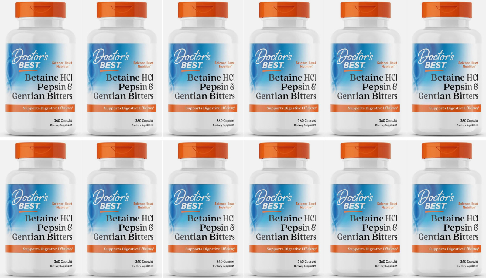 12X Doctor's Best, Betaine HCI Pepsin & Gentian Bitters, 360 Capsule Exp 07/2026 12X Doctor's Best, Betaine HCI Pepsin & Gentian Bitters, 360 Capsule Exp 07/2026