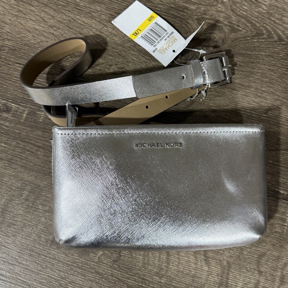 Michael Kors Silver Metallic Small Crossbody Zip, Detachable Strap Michael Kors Silver Metallic Small Crossbody Zip, Detachable Strap