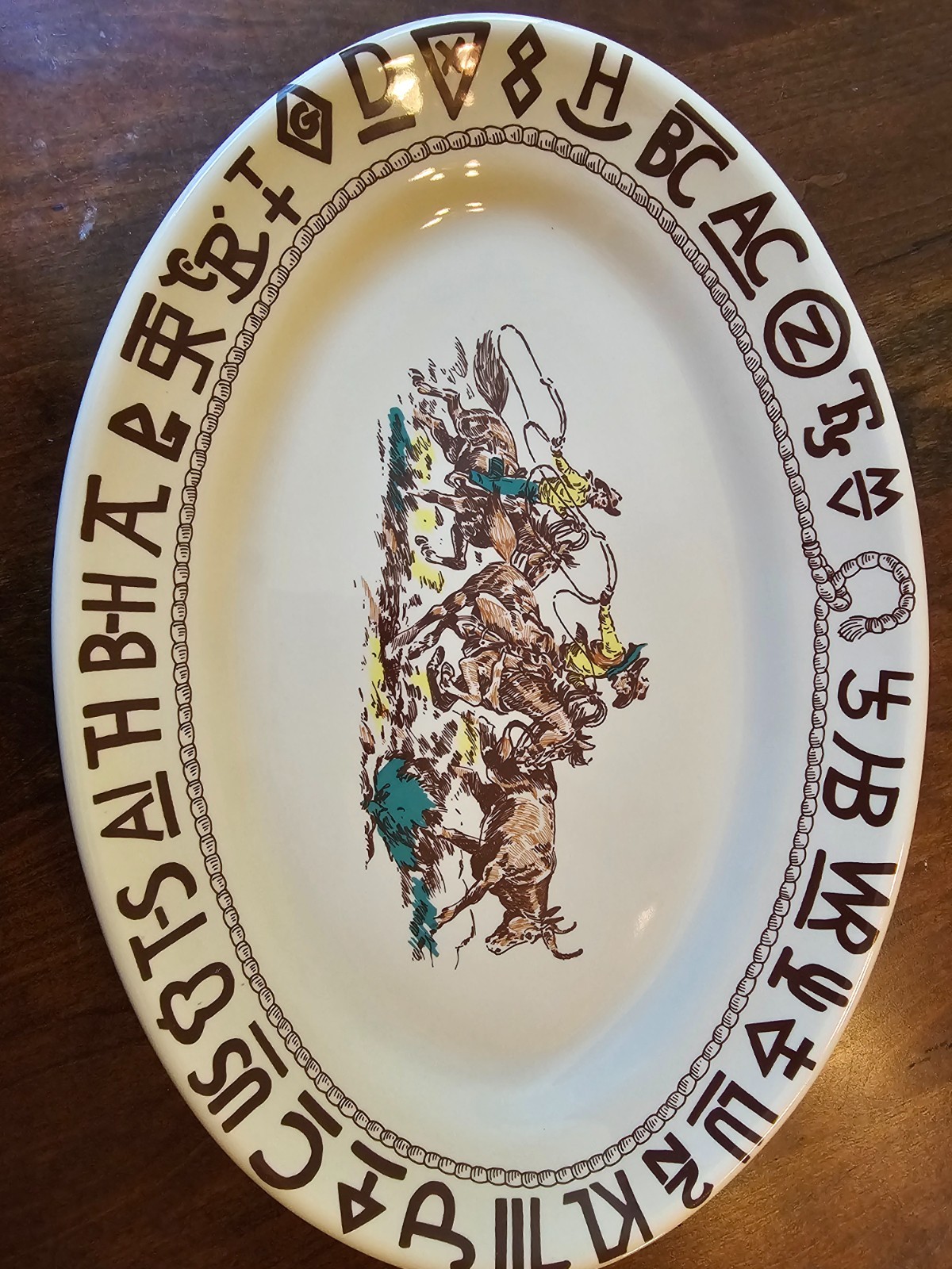 Westward Ho Ceramic Large Oval Platter Rodeo Cowboy Decor