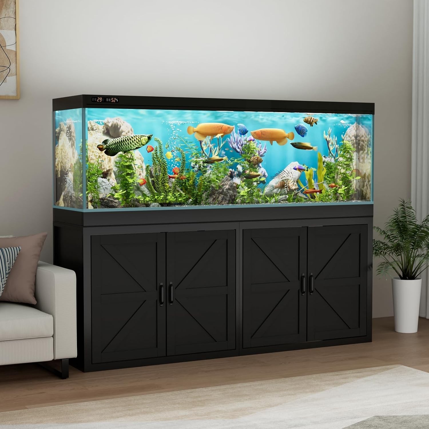 125-150 Gallon Fish Tank Stand with Power Outlet & Cabinet, Black | Heavy Duty A