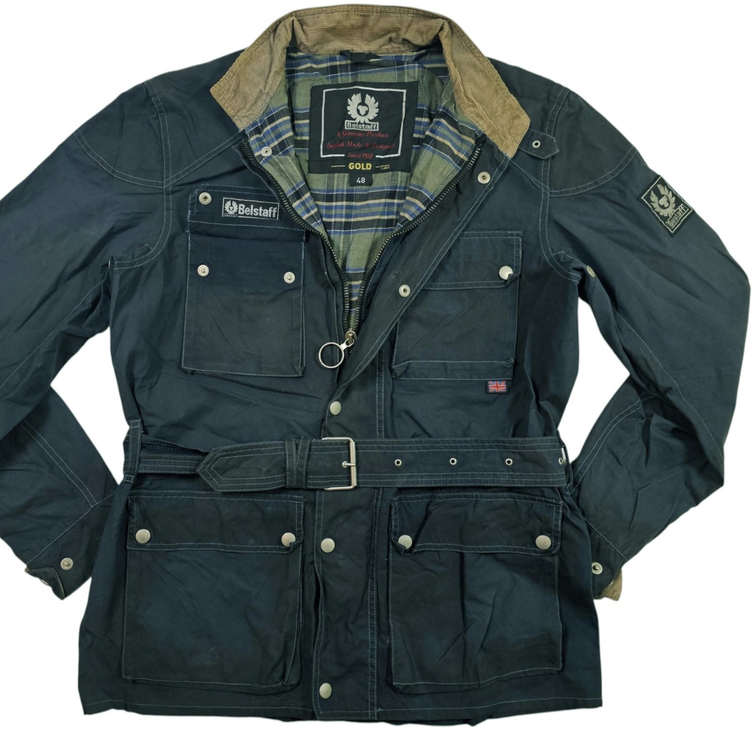 *HOT VTG Men\'s BELSTAFF @ TRAILMASTER PARKA LINED BELT NAVY WAXED Jacket 48 or S