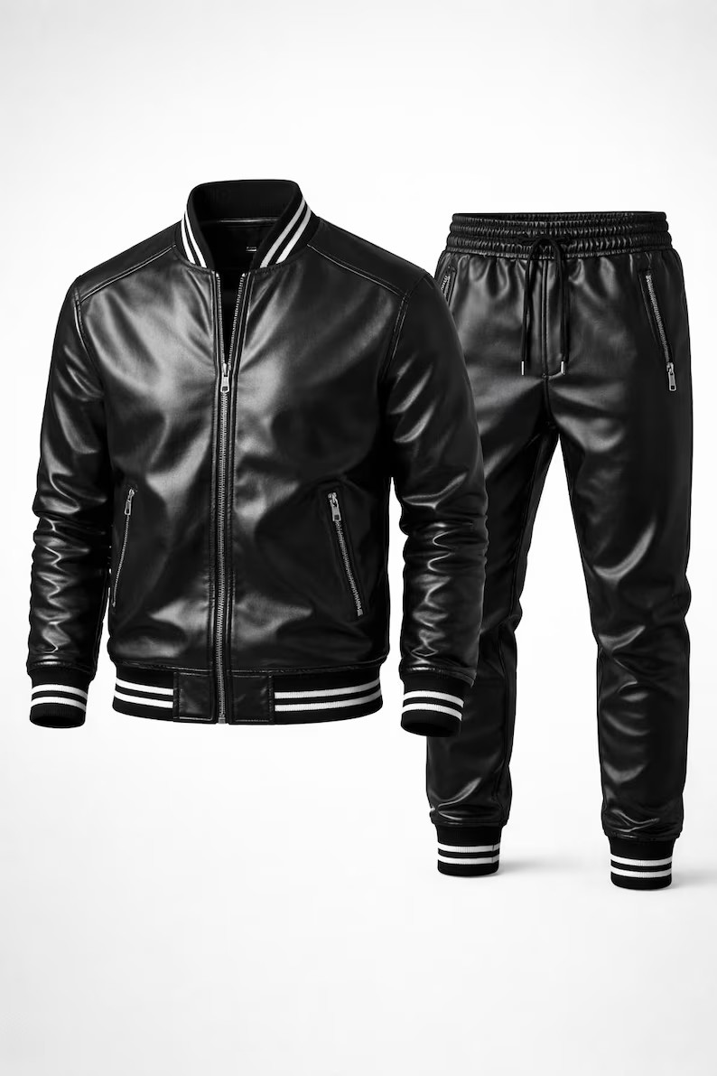 Men’s Leather Tracksuit Set | Genuine Leather Jacket & Pant Wear Outfit Men’s Leather Tracksuit Set | Genuine Leather Jacket & Pant Wear Outfit