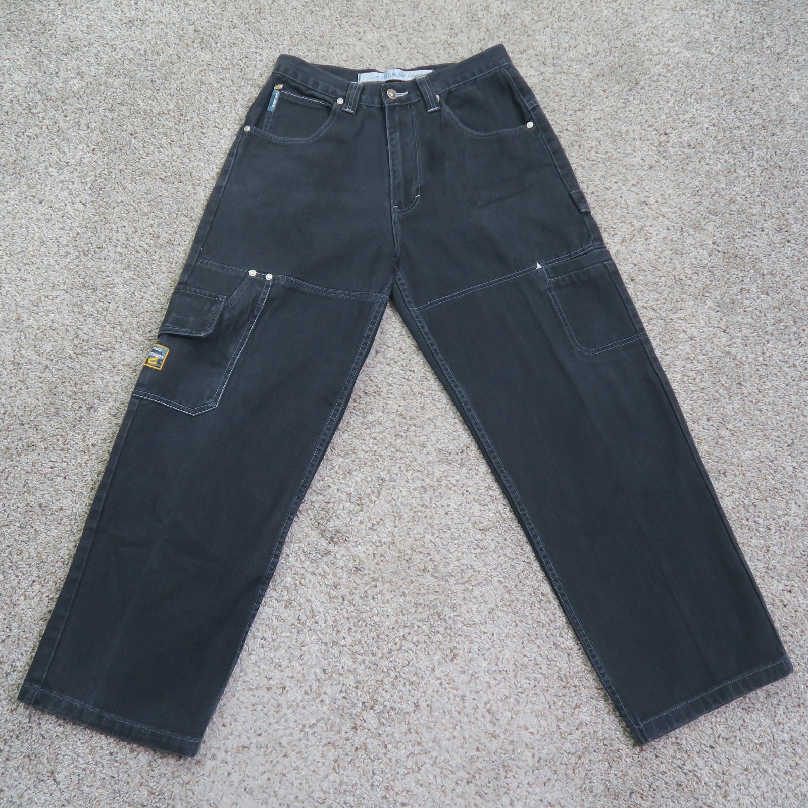 Vintage Paco Jeans Mens 30 Black Carpenter Utility Skater Baggy Cargo Y2K 30x29