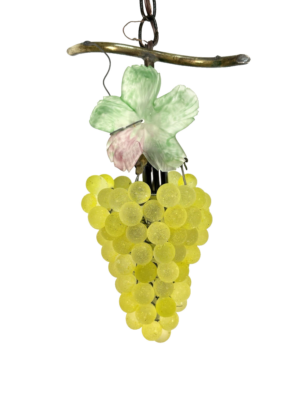 VLg Vtg Murano Glass Grape Pendant Light Brass Stem Hand Painted Impressed Leaf VLg Vtg Murano Glass Grape Pendant Light Brass Stem Hand Painted Impressed Leaf