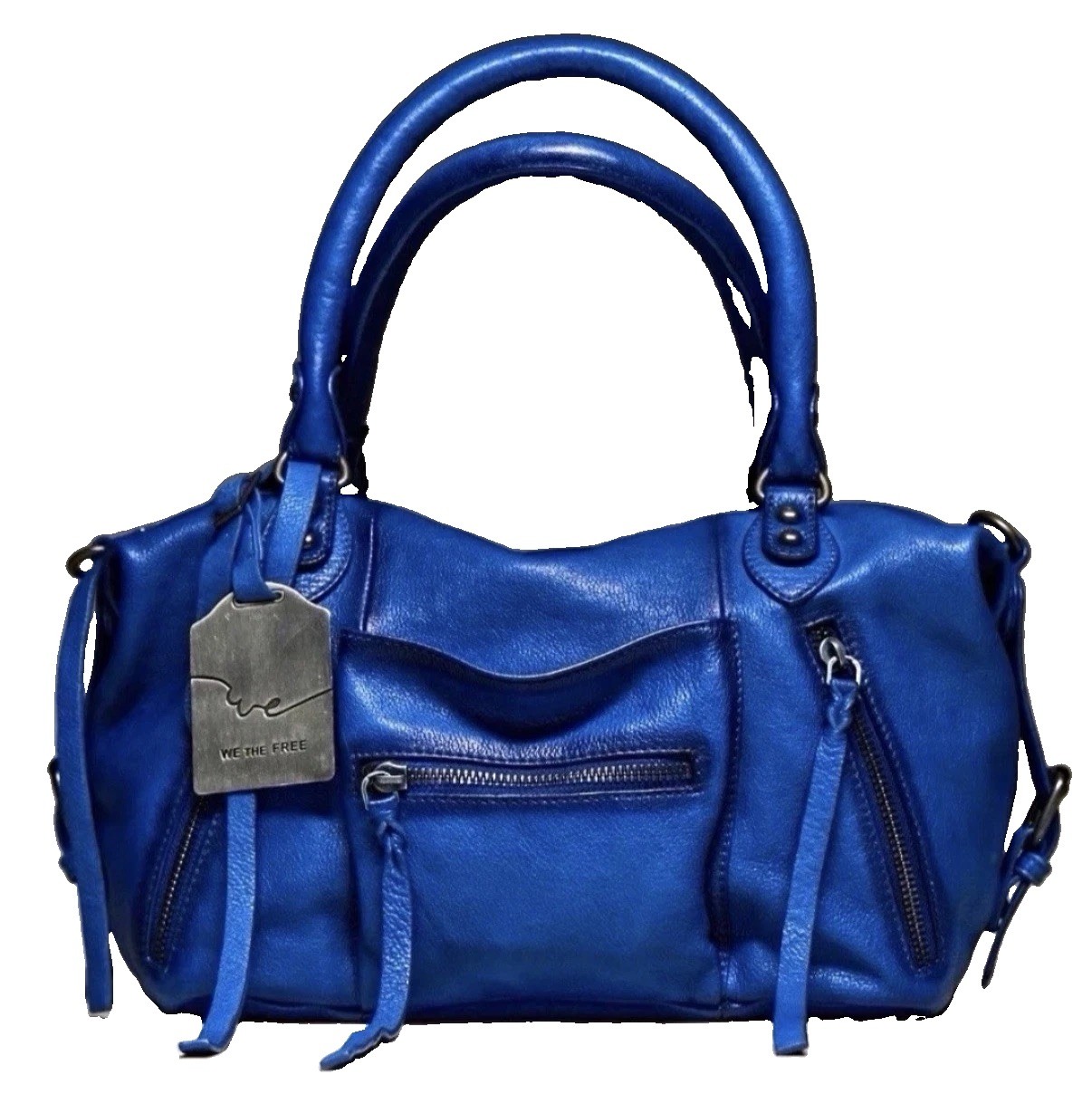 Free People Baby Emerson Bag Sapphire Blue Leather Slouch Crossbody Satchel NEW