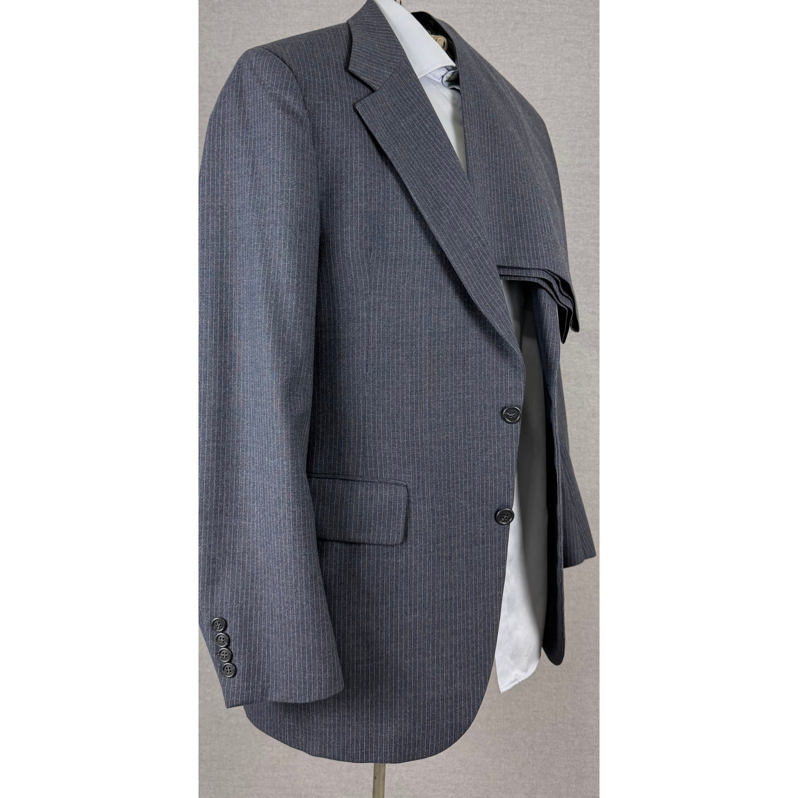 Vintage 50s 60s Bespoke 2 Piece Suit Pinstripe Wool Blazer Trousers Mens
