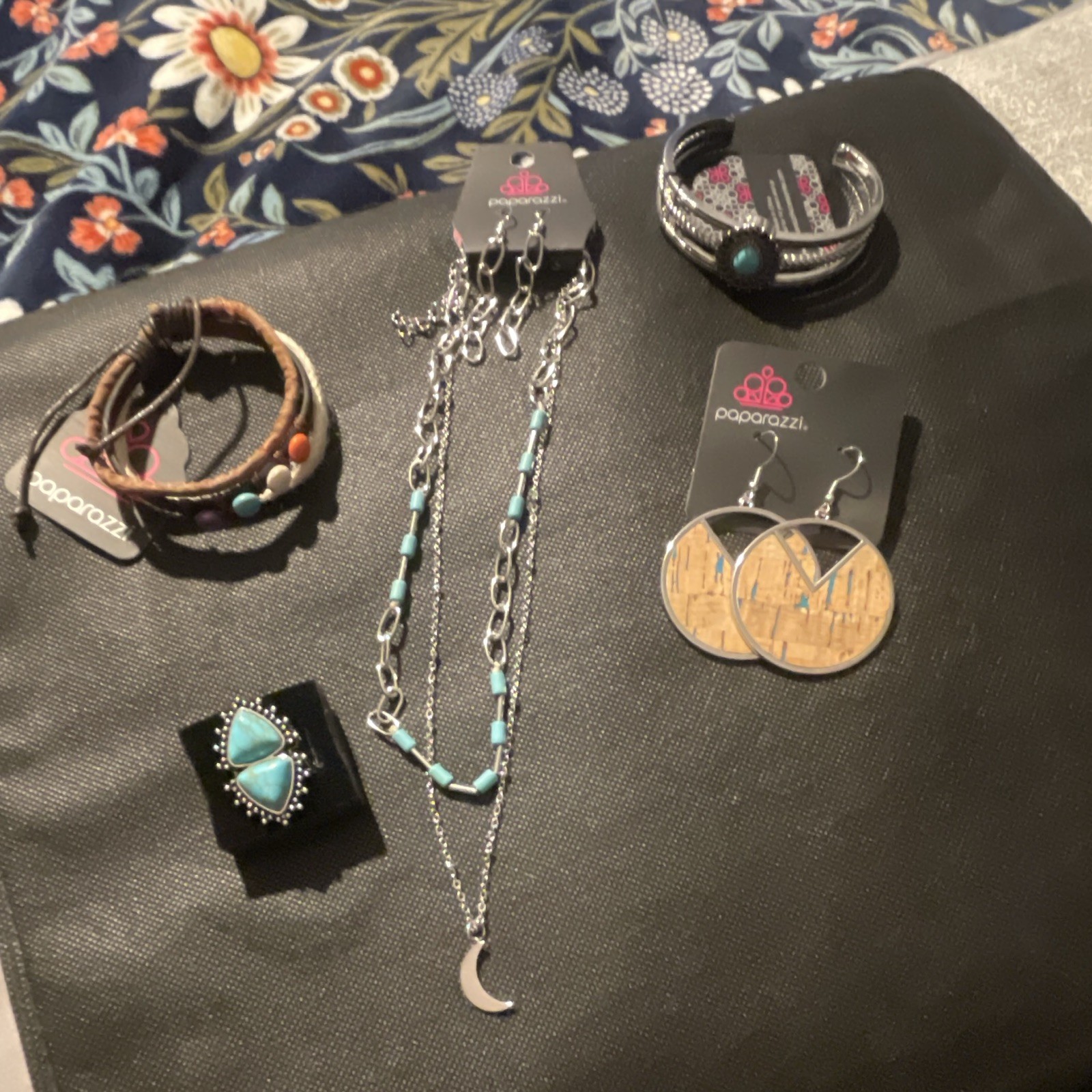 Paparazzi Silver/Turquoise Mixed Lot Necklace Bracelet Earrings Ring Set, 5 Pcs Paparazzi Silver/Turquoise Mixed Lot Necklace Bracelet Earrings Ring Set, 5 Pcs