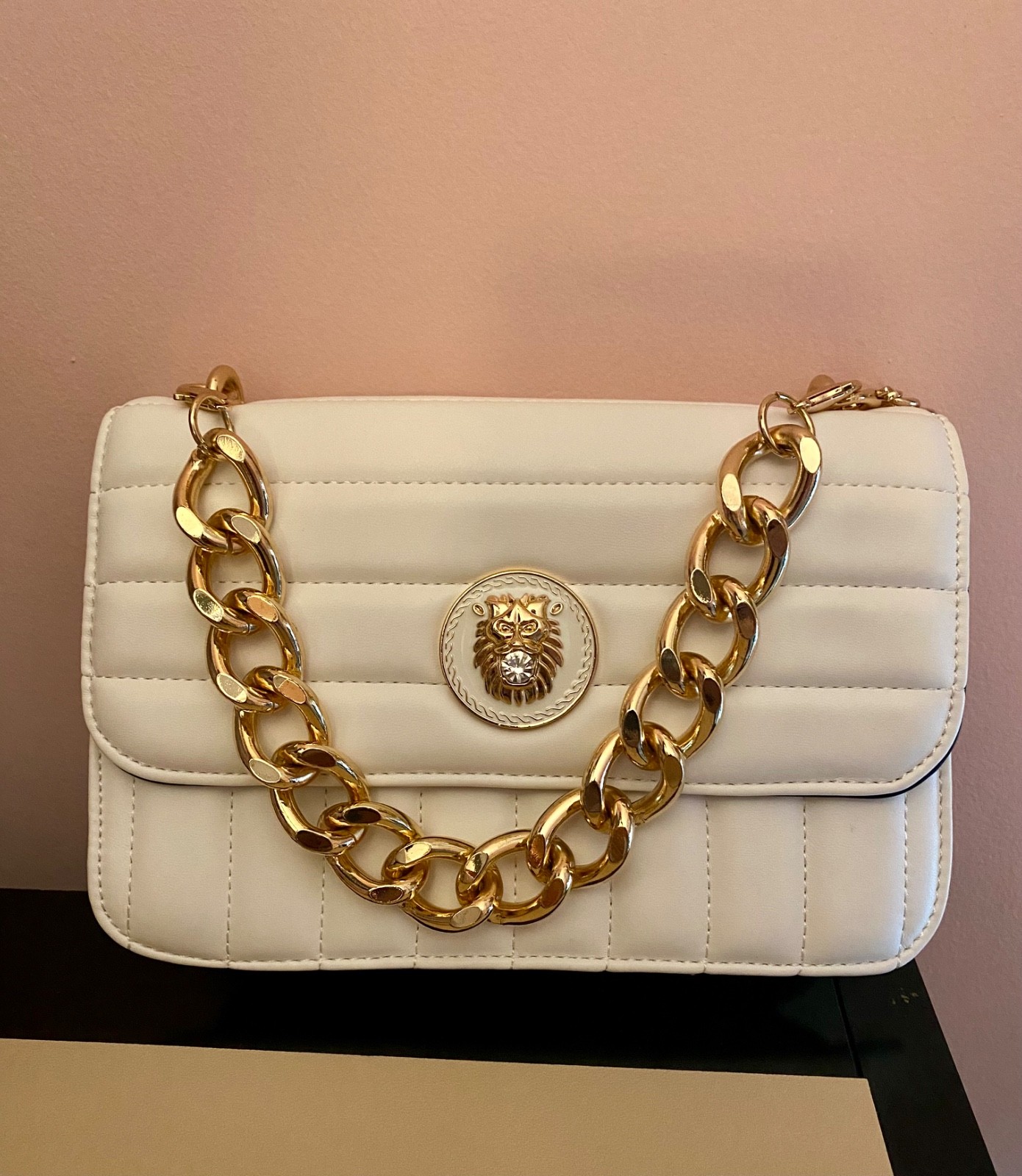ALDO White Quilted Crossbody Bag Gold Chain Strap ALDO White Quilted Crossbody Bag Gold Chain Strap