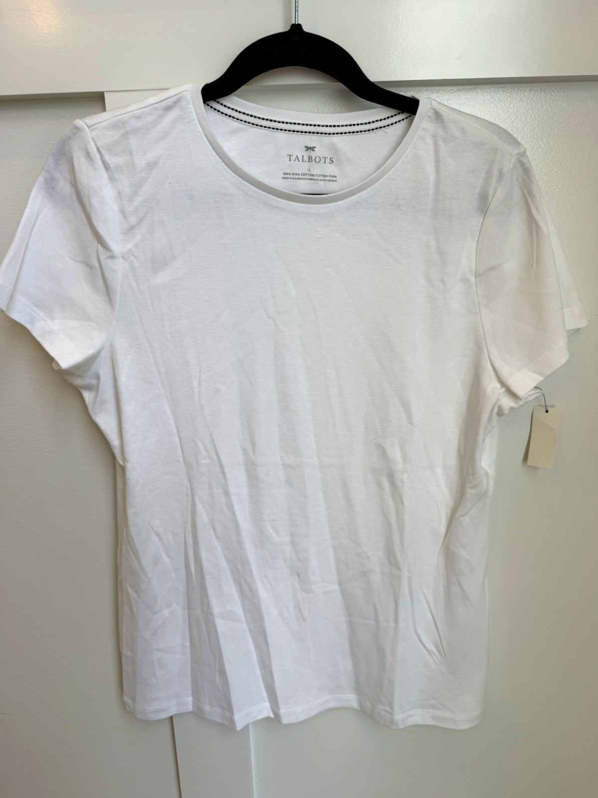 Talbots Women\'s White Pima Cotton Knit Crew Neck Short Sleeve Tee L NWT Talbots Women\'s White Pima Cotton Knit Crew Neck Short Sleeve Tee L NWT
