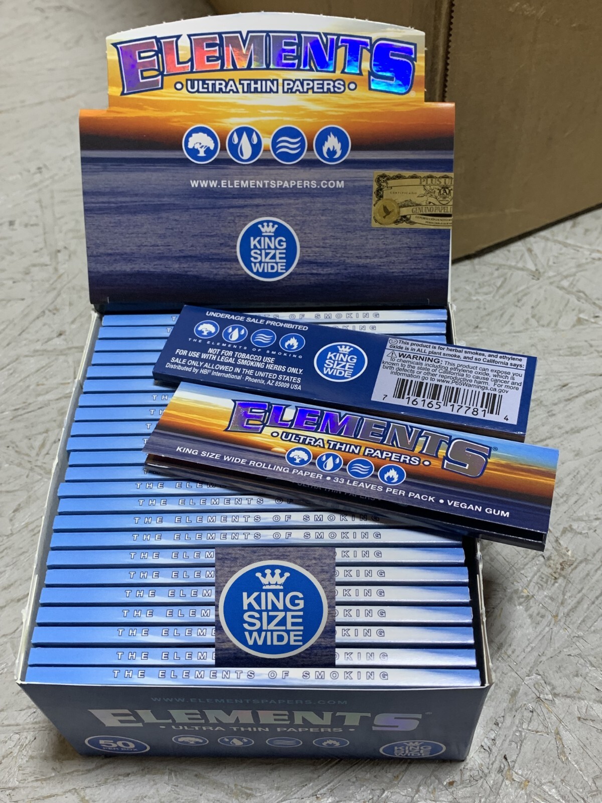 Sealed Box of 50 Packs ELEMENTS Full Size \