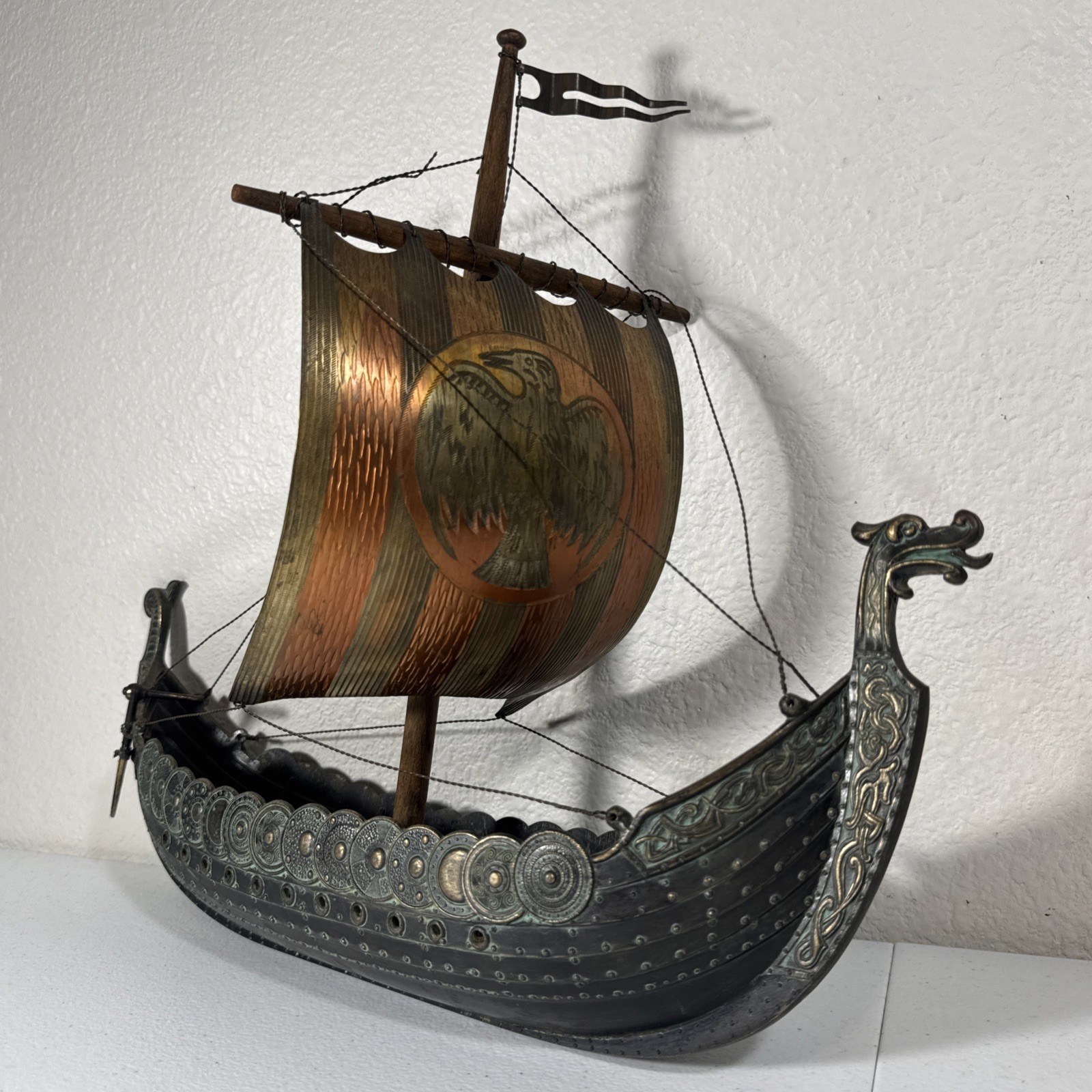 Vintage Viking Drakkar Norse Dragon Ship Edward Aagaard Iron Art Bronze Denmark